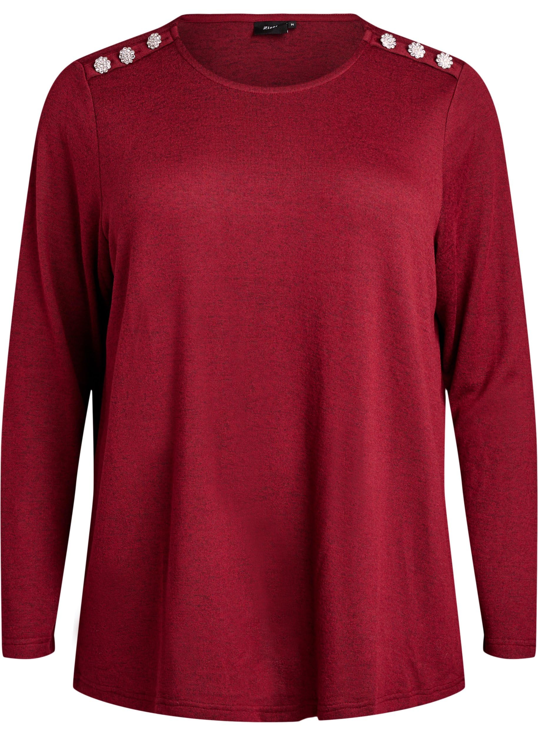 Zizzi Bluse Damen Langarm Rundhals Schwarz große Größen