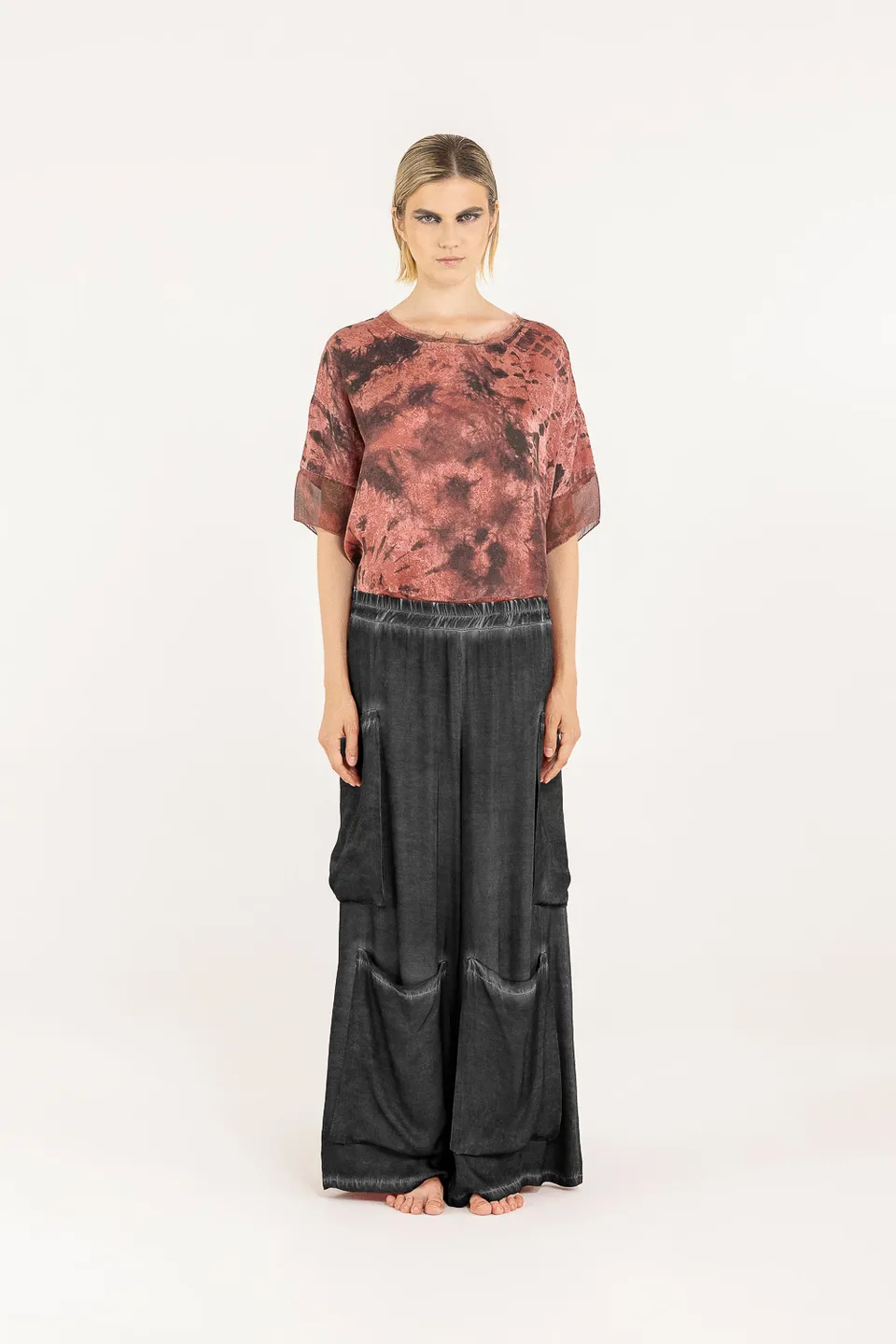 Sanctamuerte Pantaloni Palazzo Cargo Hose Viskose