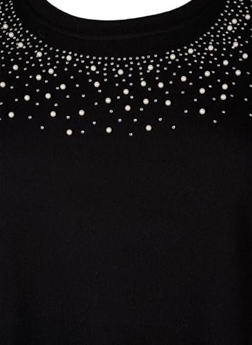 Zizzi Bluse Perlen Strass Langarm Rundhals Große Größen