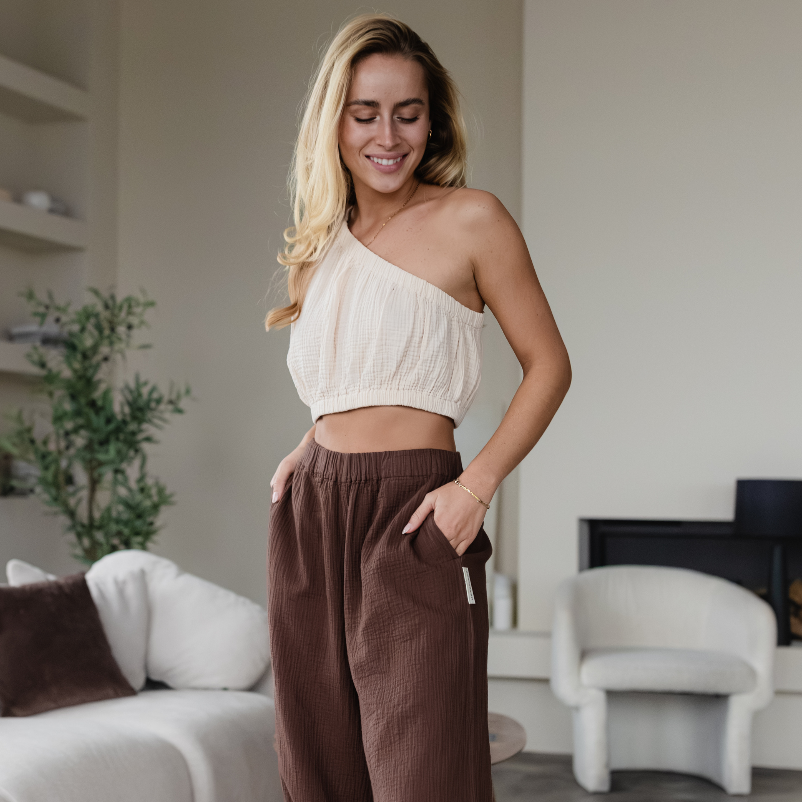 NORDLICHT Tops Siv Musselin Crop Top asymmetrisch