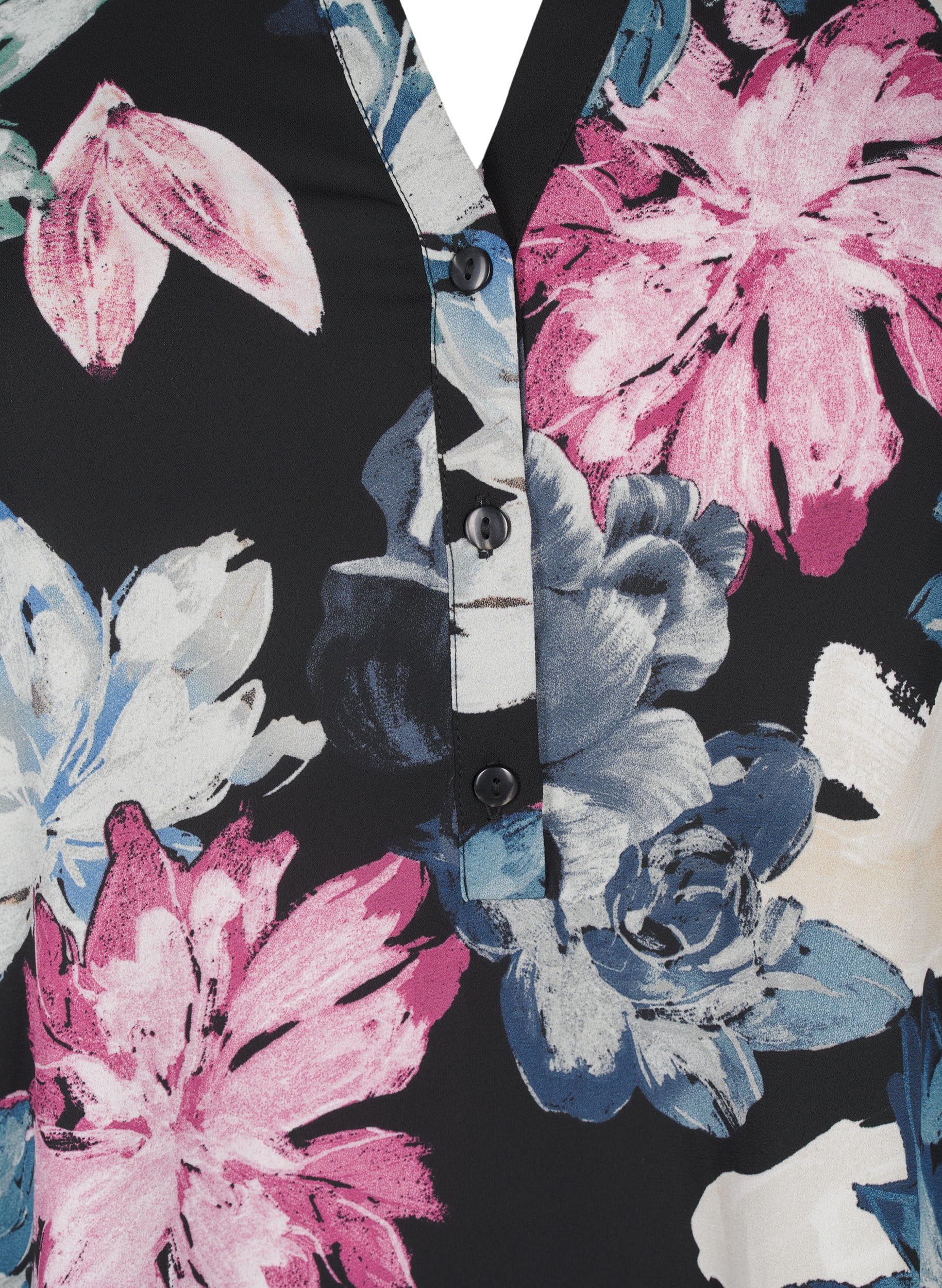 Zizzi Bluse Blumendruck Langarm Rüschenkragen 42-60