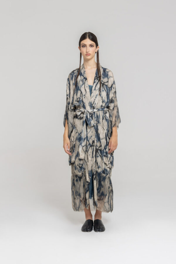 Sanctamuerte Abiti Kimono Kleid Viskose Marble-Print lang
