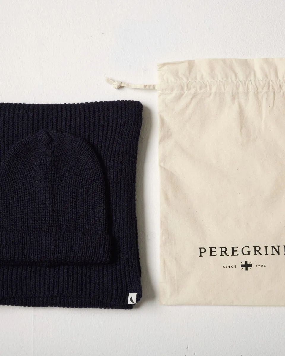 Peregrine Porter Mütze & Schal Set Navy Wolle