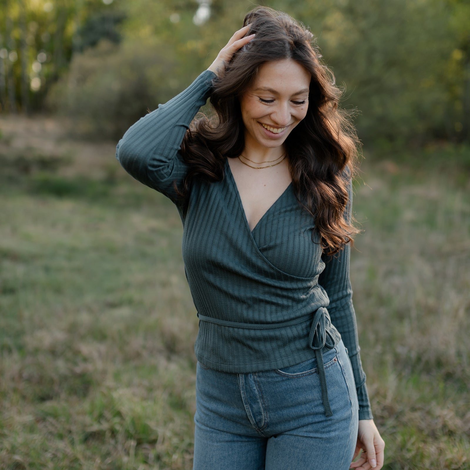NORDLICHT Berit Wickelbluse Damen grün Tencel