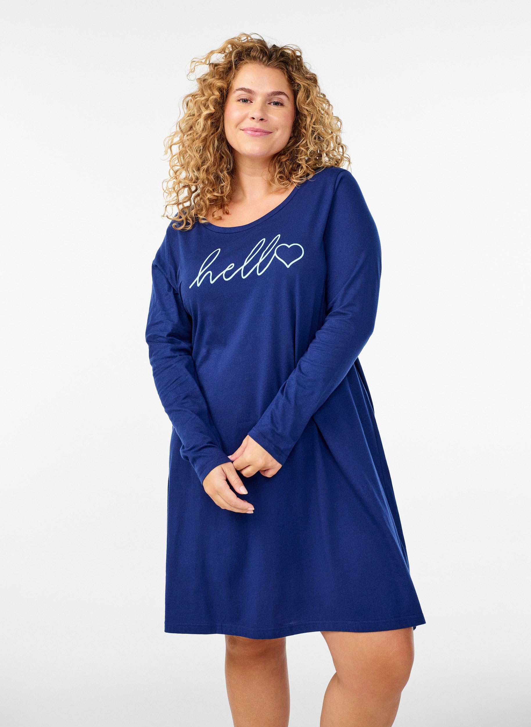 Zizzi Nachthemd Damen Bio-Baumwolle Langarm Gr. 42-60