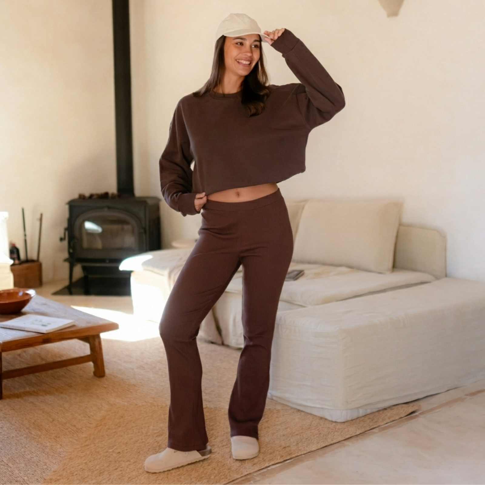 NORDLICHT Sofie Ripp Leggings Braun Flared Bio-Baumwolle