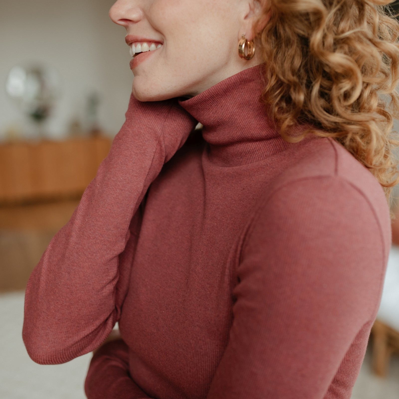 NORDLICHT Dana Ripp Rollkragenshirt Rot Damen