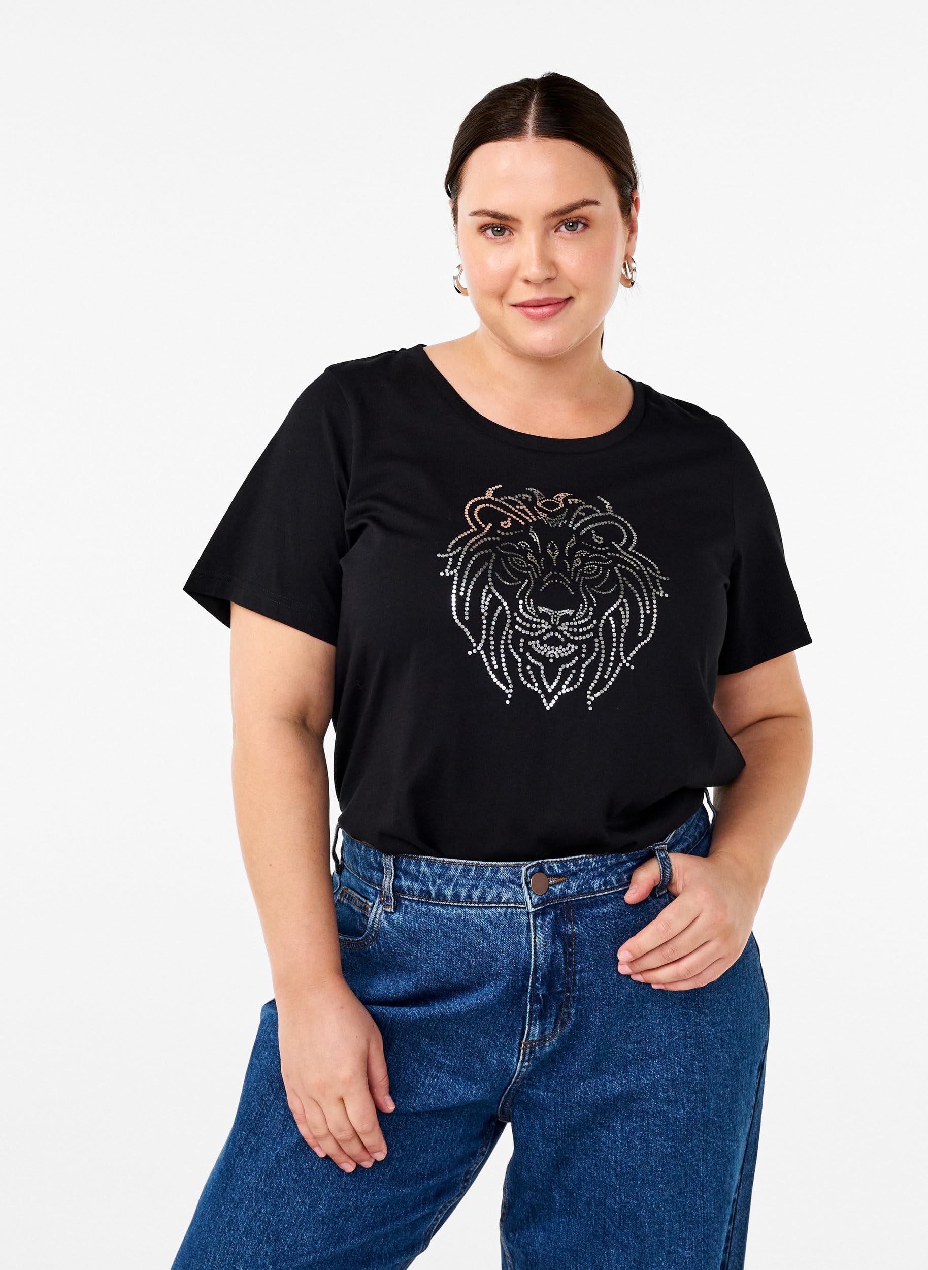 Zizzi T-Shirt Baumwolle Aufdruck Rundhals Gr.42-60
