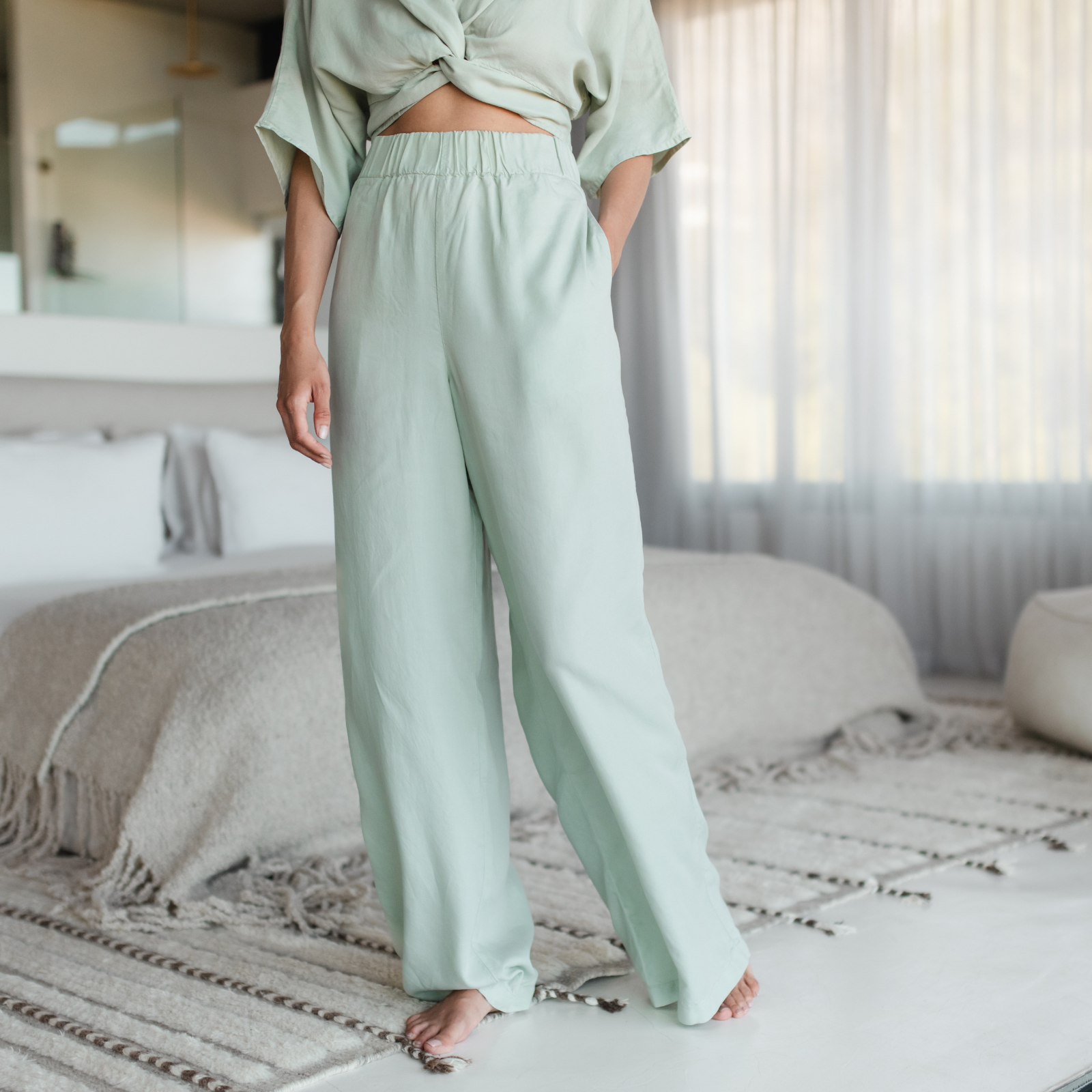 NORDLICHT Nora Palazzo Hose Grün Tencel