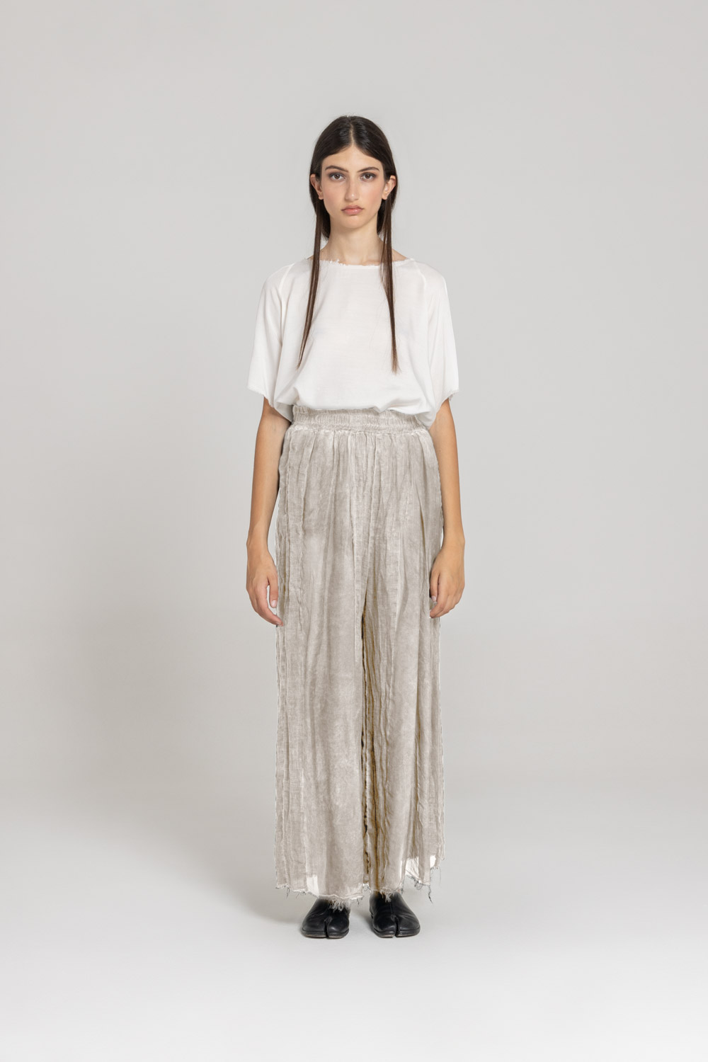 Sanctamuerte Pantaloni Palazzo Hose Leinen Gummibund