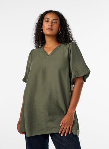 Zizzi Tunika V-Neck Puffärmel T-Shirt Große Größen Viskose