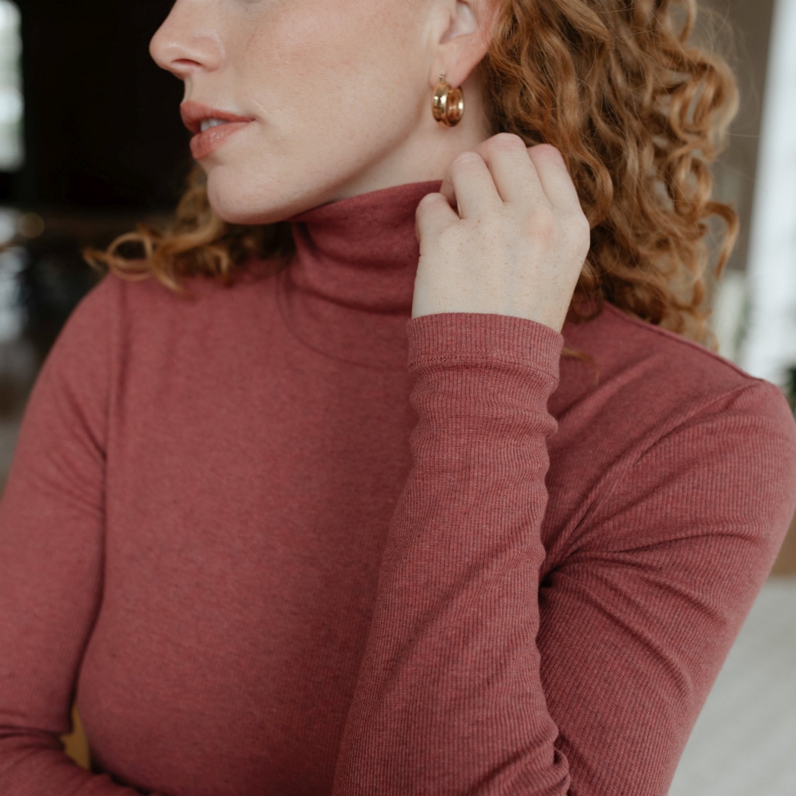 NORDLICHT Dana Ripp Rollkragenshirt Rot Damen