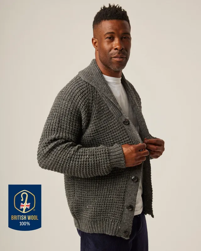Peregrine Waffle Shawl Cardigan Strickjacke Navy Wolle