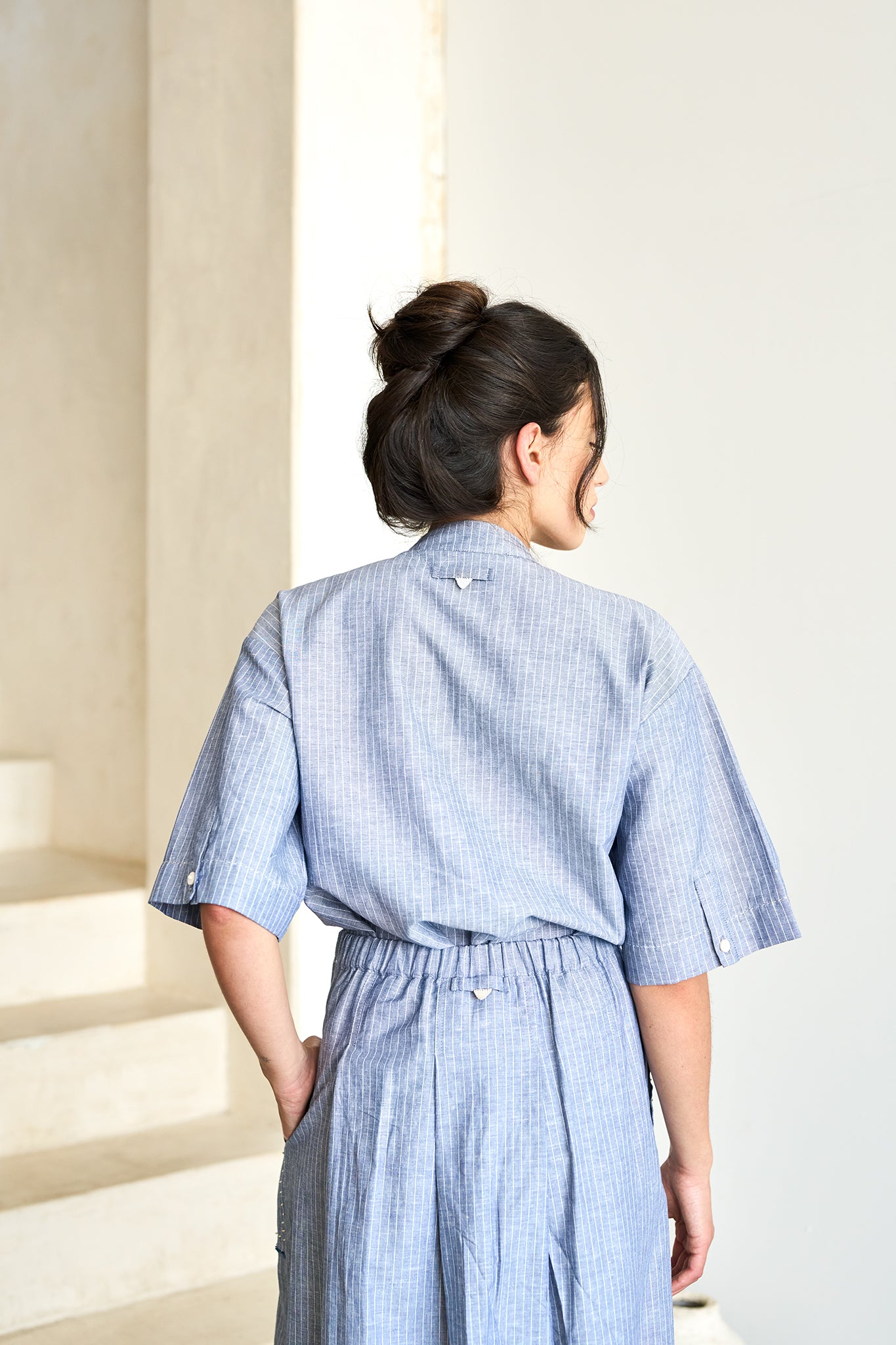 Christiane Strobel ANNY Rock Midi A-Linie Babyblau Nadelstreifen