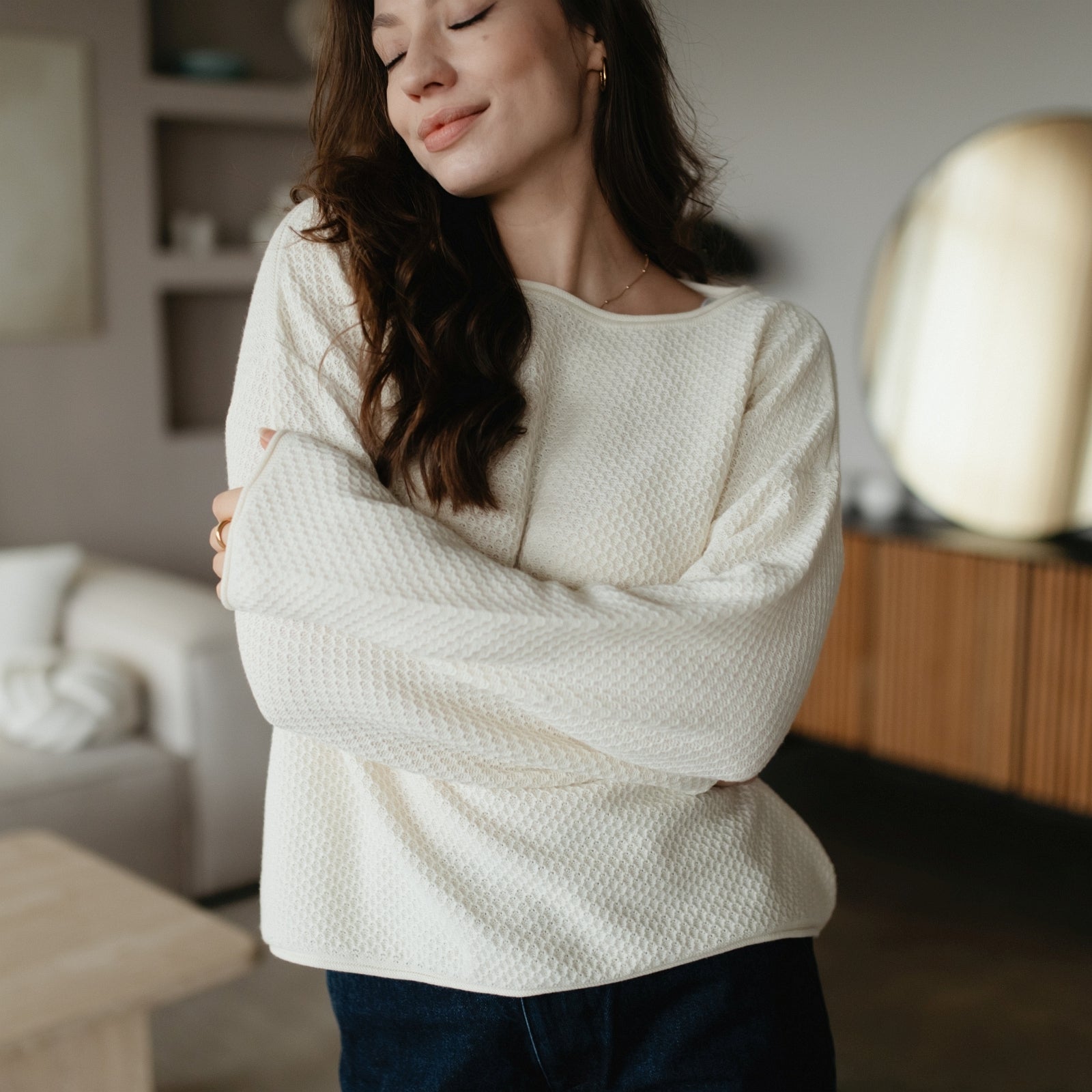 Nordlicht Viola Pullover Struktur Waffeloptik Recycling-Baumwolle