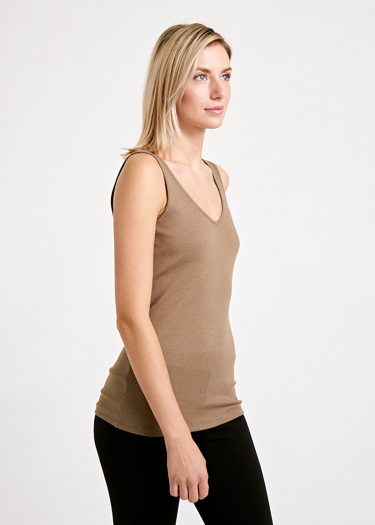 Wijld Sophie Tank Top Damen Shiitake Ripp V-Ausschnitt