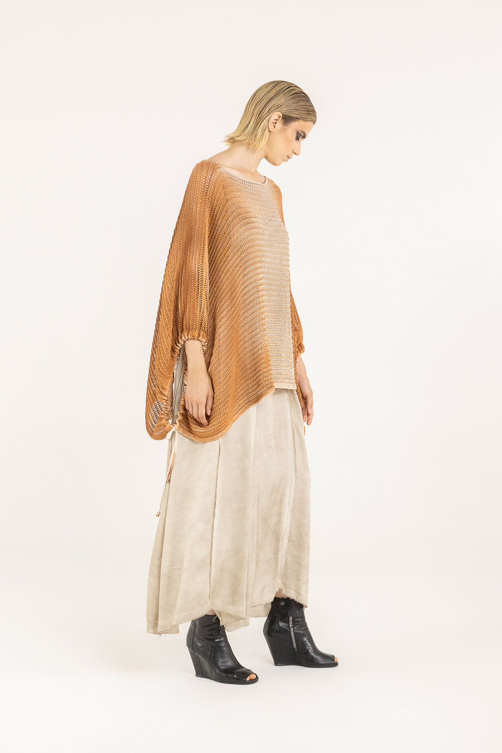 Sanctamuerte Maglieria Poncho Pullover Baumwolle Netz Degrade