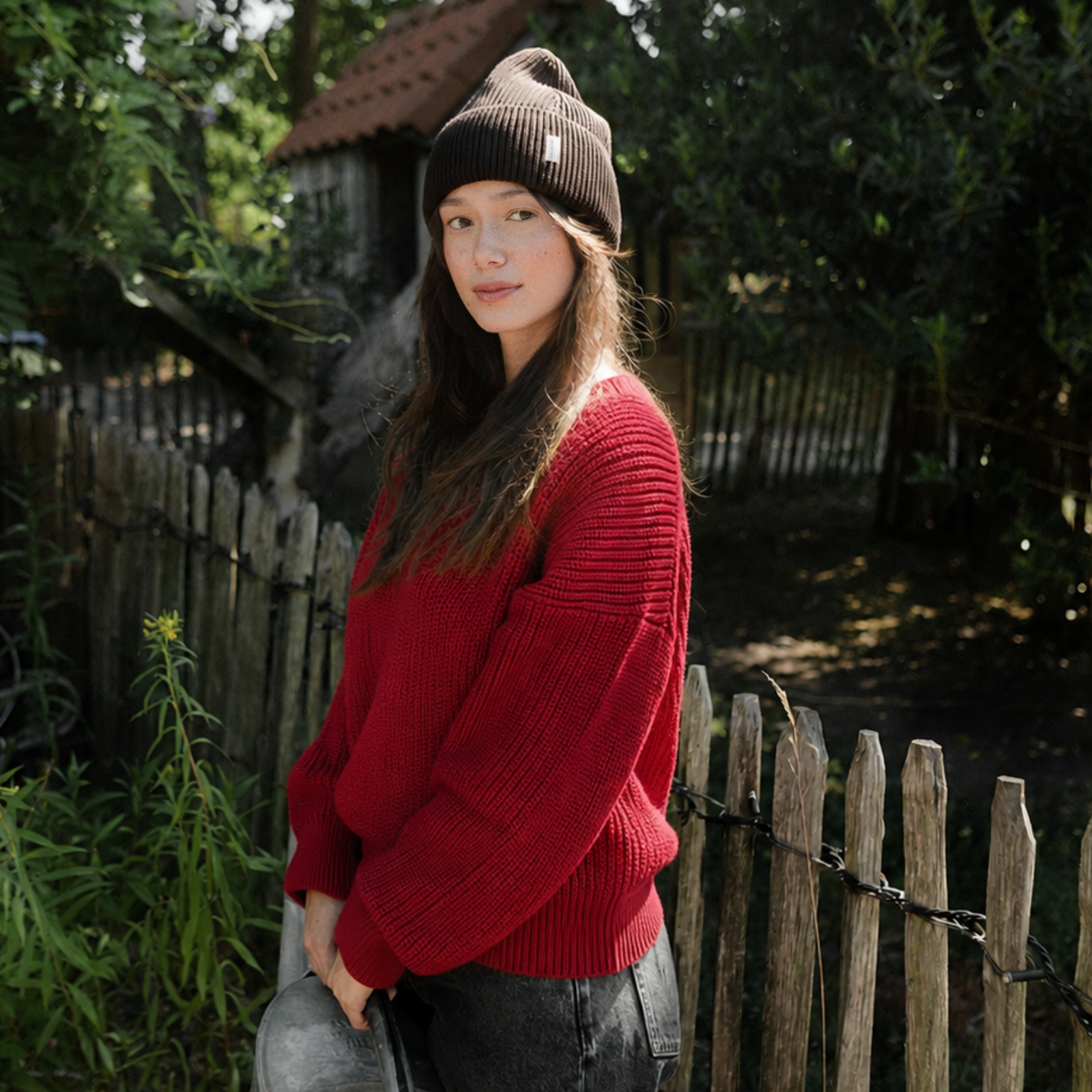 NORDLICHT Mara Grobstrick Pullover Rot Bio-Baumwolle