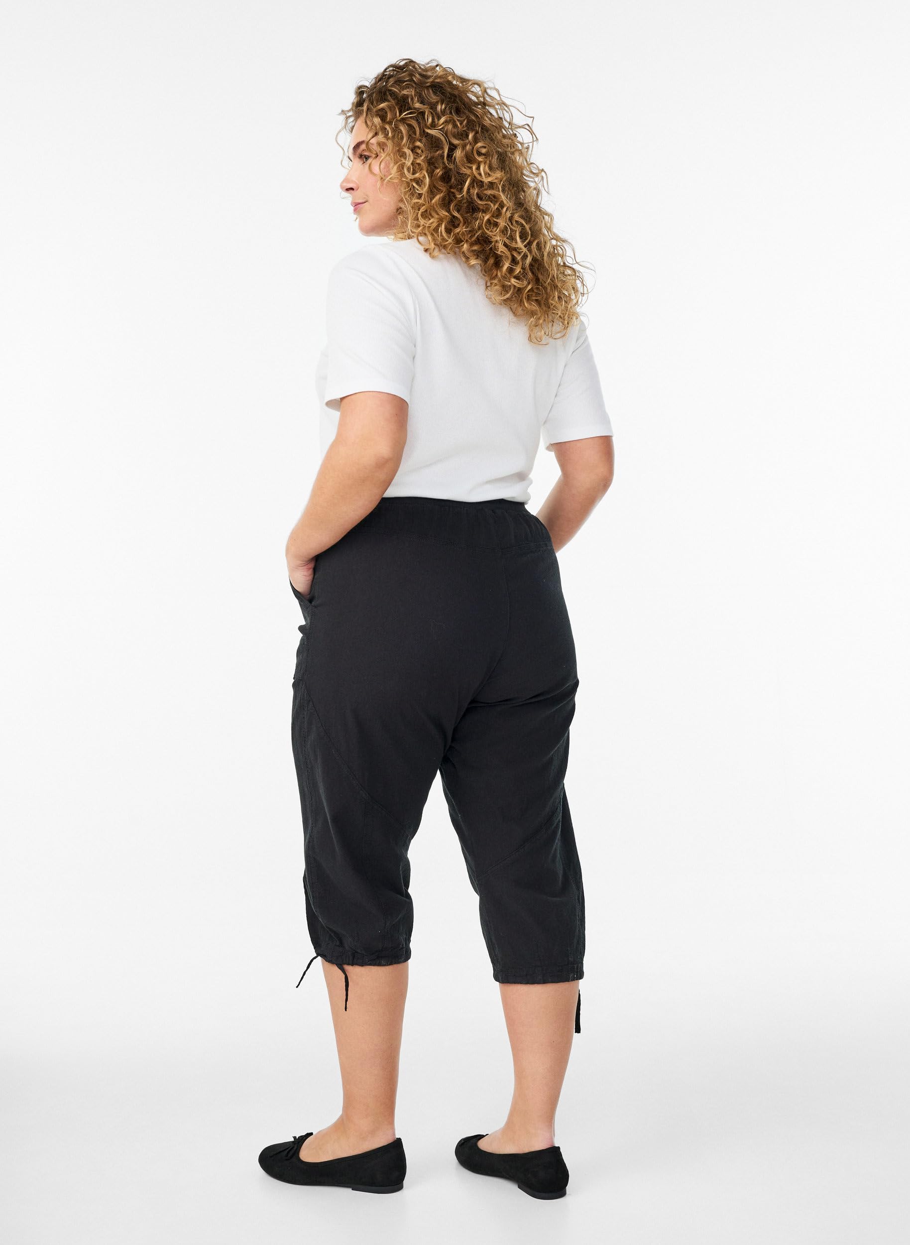 Zizzi 3/4 Hose Capri Baumwolle Taschen lockere Passform