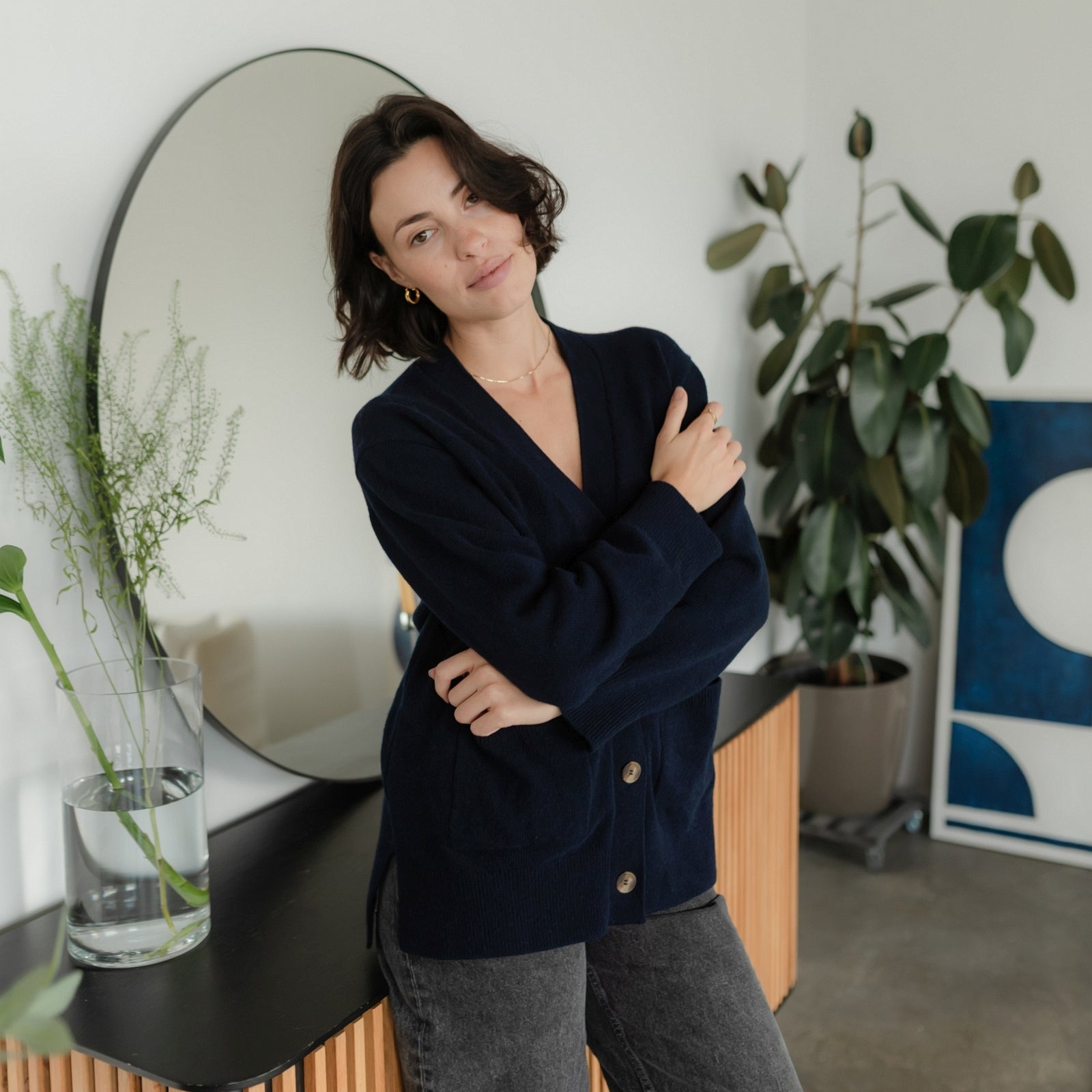 NORDLICHT Milla Woll-Cardigan recycelte Wolle Marineblau