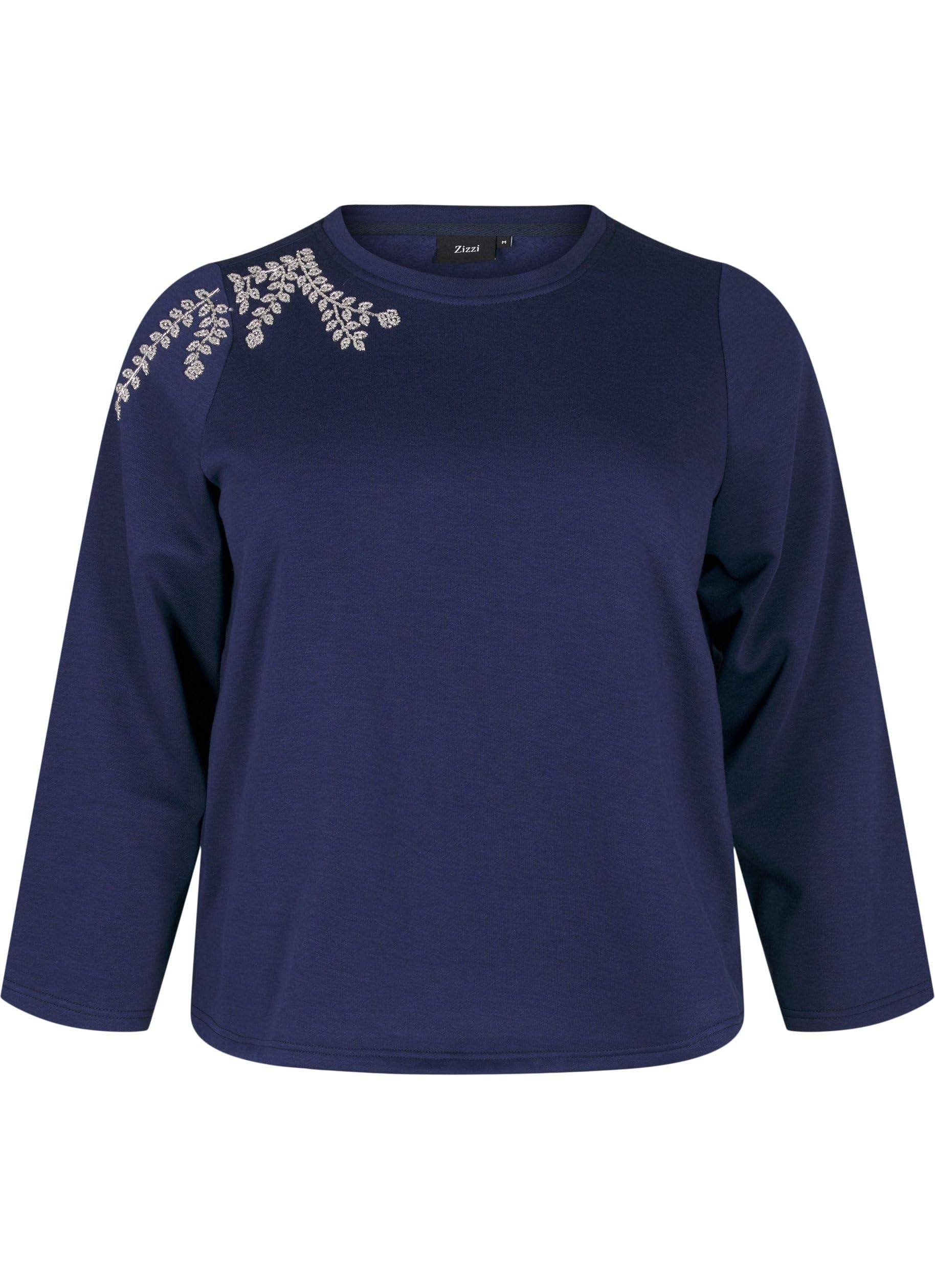 Zizzi Sweats Sweatshirt Perlen Rundhals große Größen