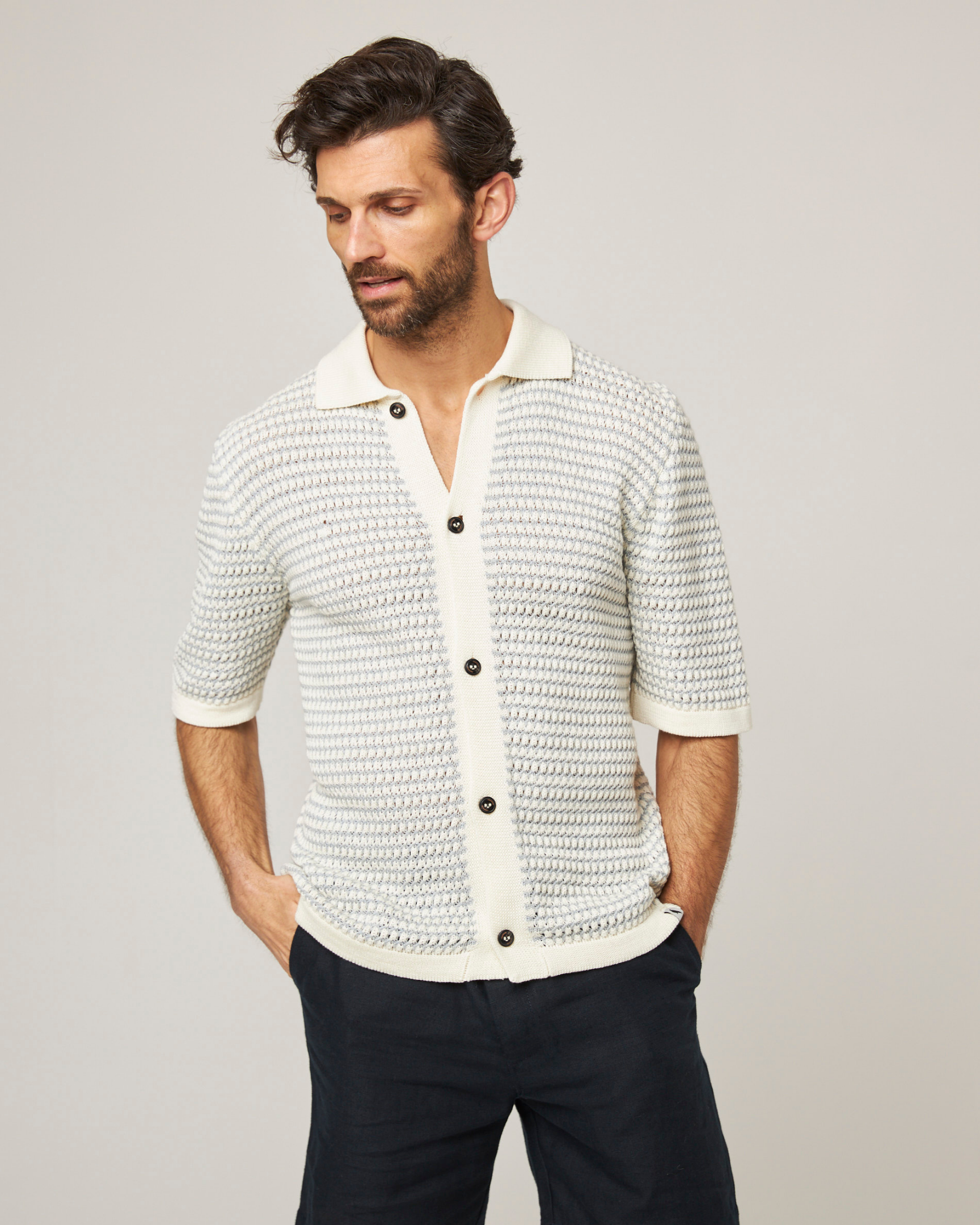 Peregrine Island Crochet Hemd Herren Navy Baumwolle