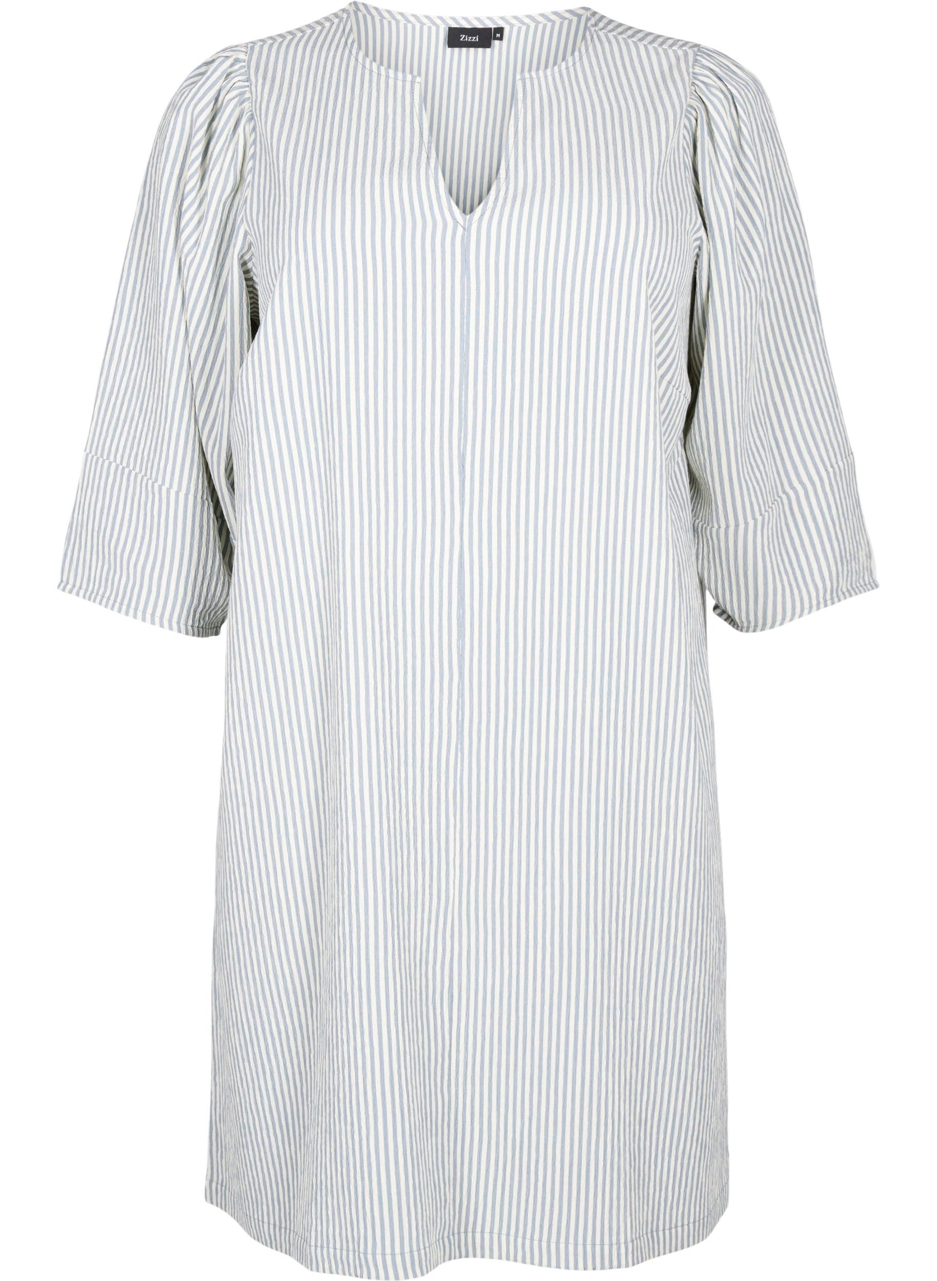 Zizzi Kleid 3/4-Ärmel Streifen große Größen V-Ausschnitt
