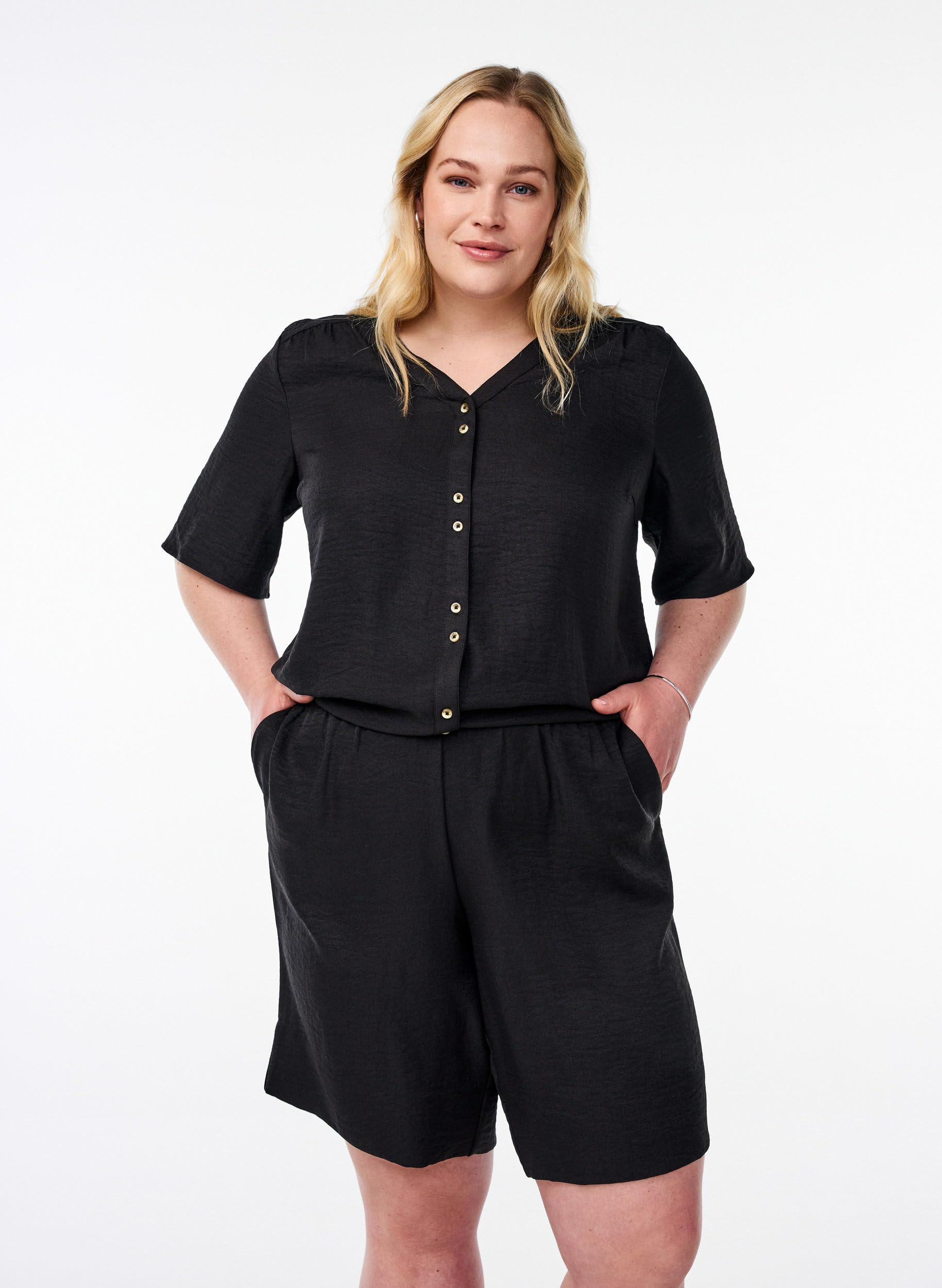 Zizzi Shorts Damen weit hoher Bund Taschen recycelt Gr.42-60