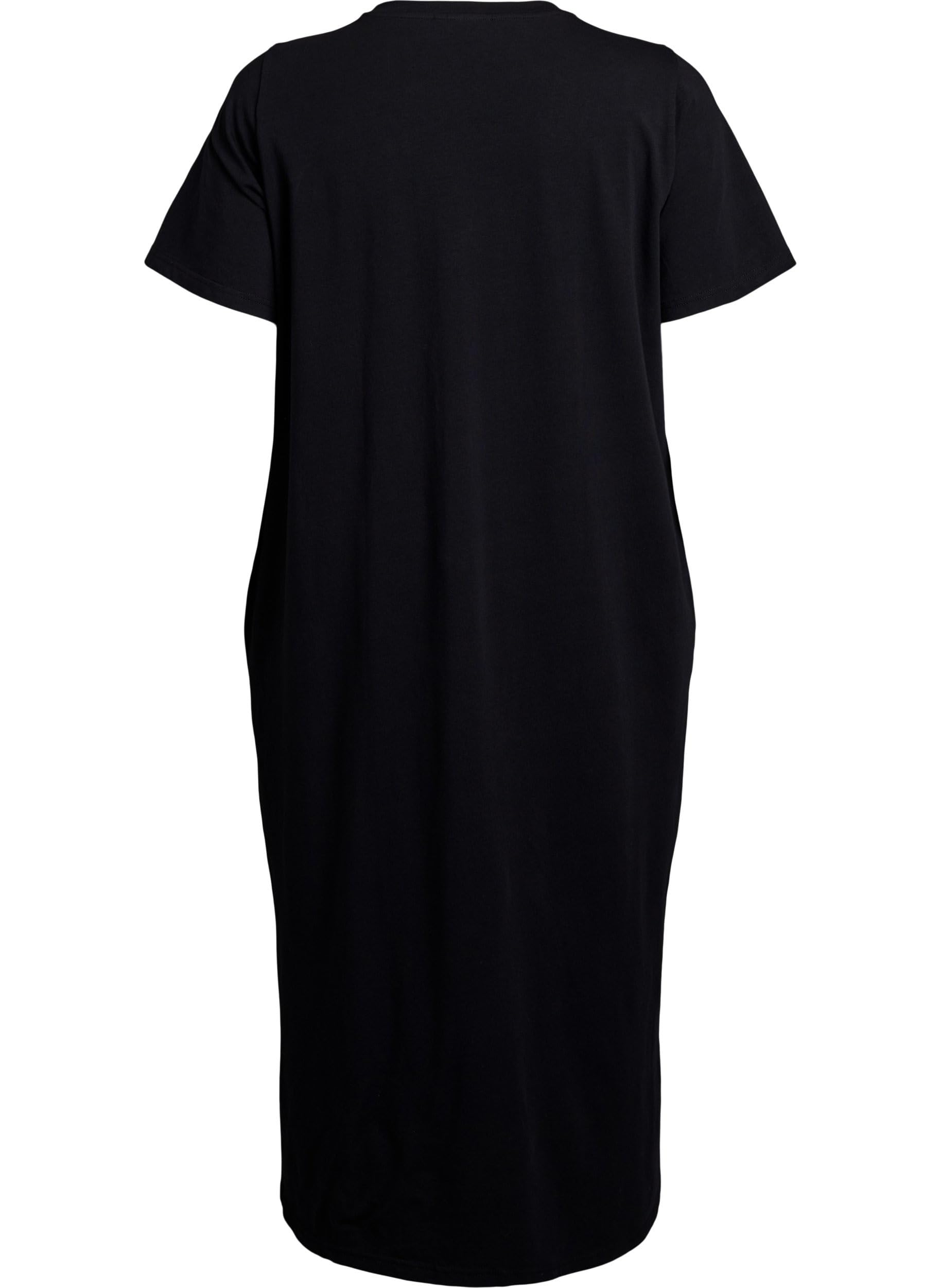 ZIZZI Dresses Midi Kleid Kurzarm V-Ausschnitt Schwarz Baumwolle
