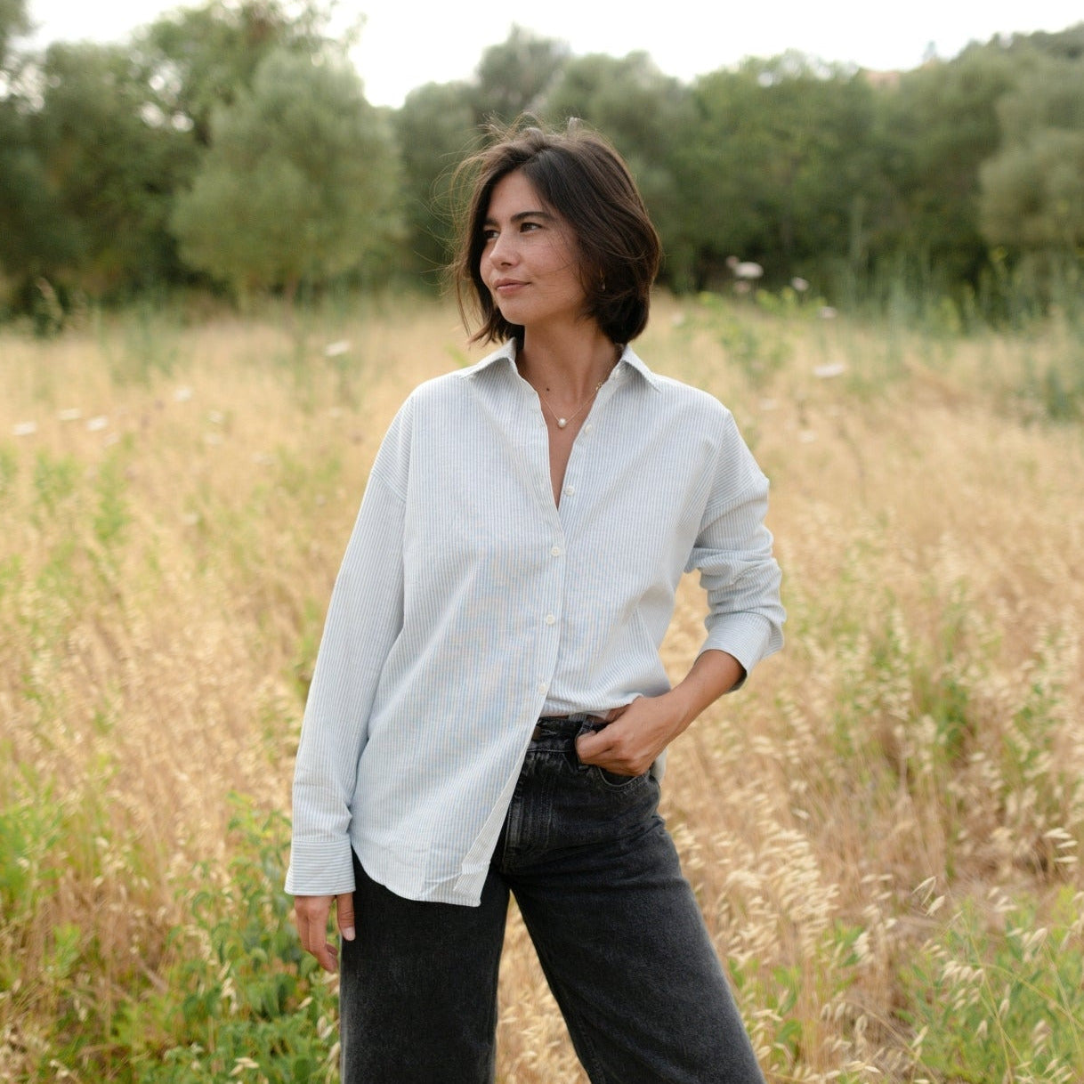 Nordlicht Mieke Bluse Gestreift Leinenmix Blau