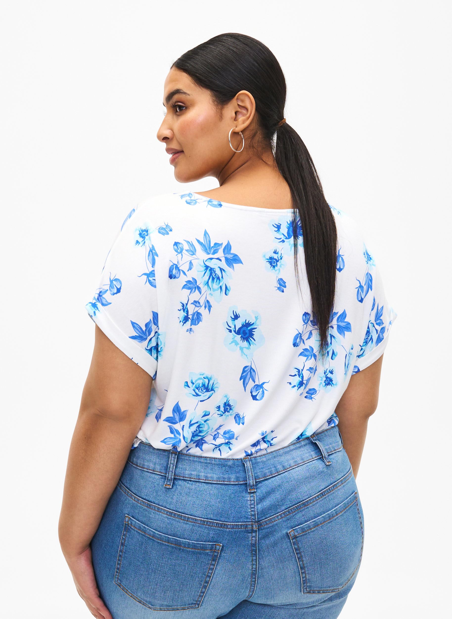 Zizzi T-Shirt Viskose Rundhals Blumenprint Große Größen 42–60