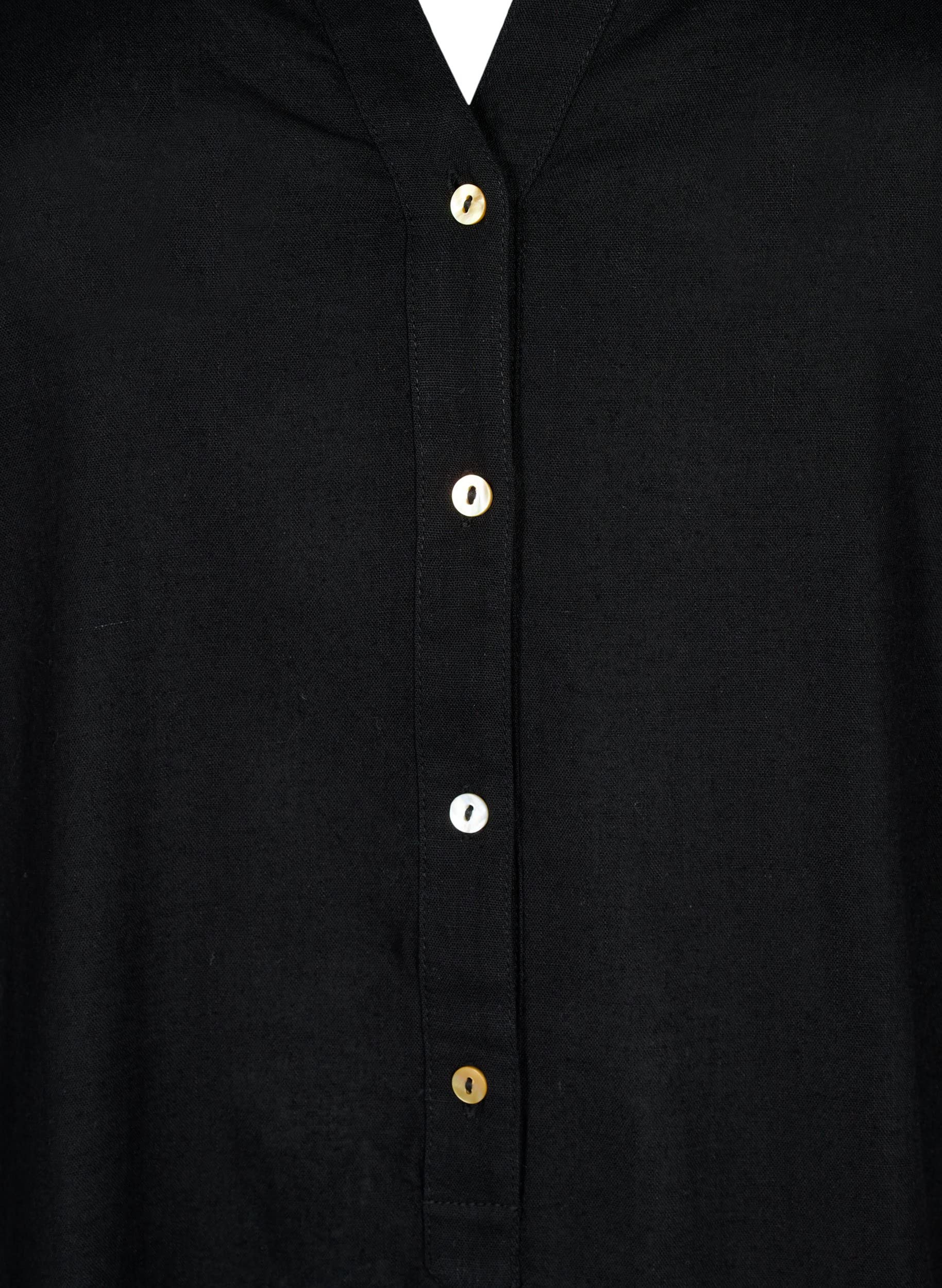 Zizzi Hemdkleid Damen 3/4-Arm Baumwolle Leinen