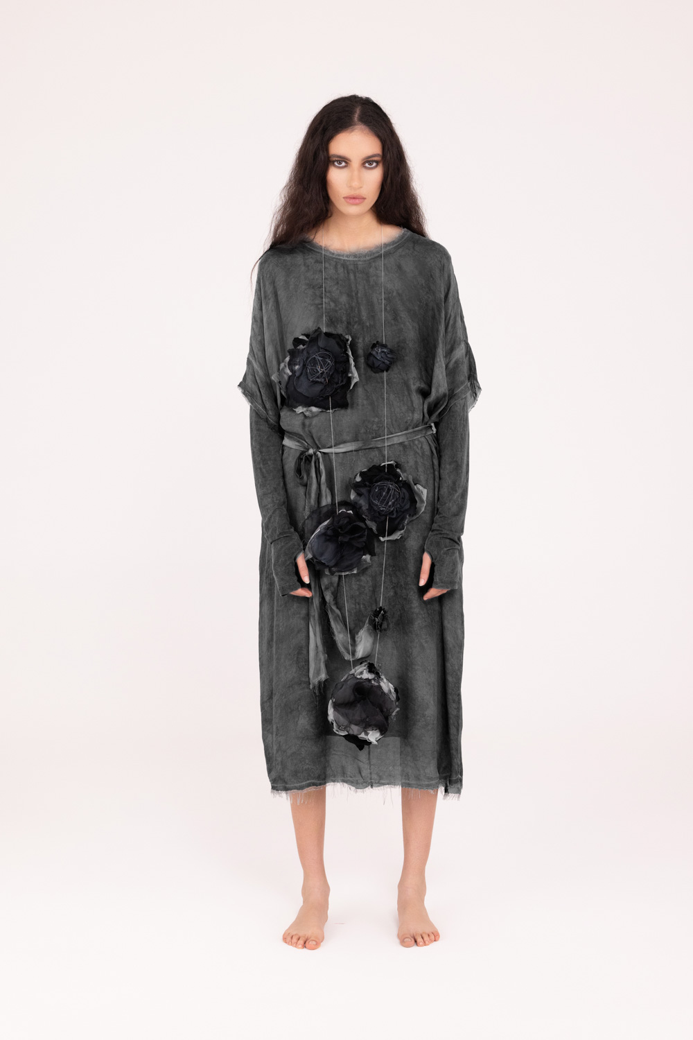 Sanctamuerte Abiti Maxi Abito Kleid Viskose Seide Langarm