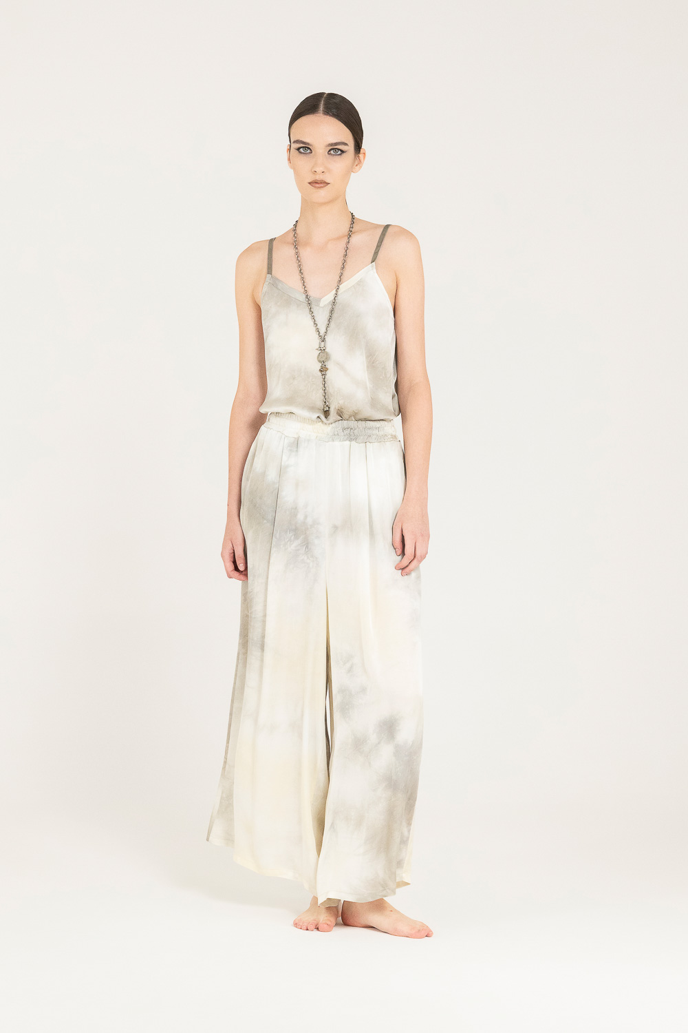 Sanctamuerte Pantaloni Palazzo Hose Viskose-Satin weites Bein