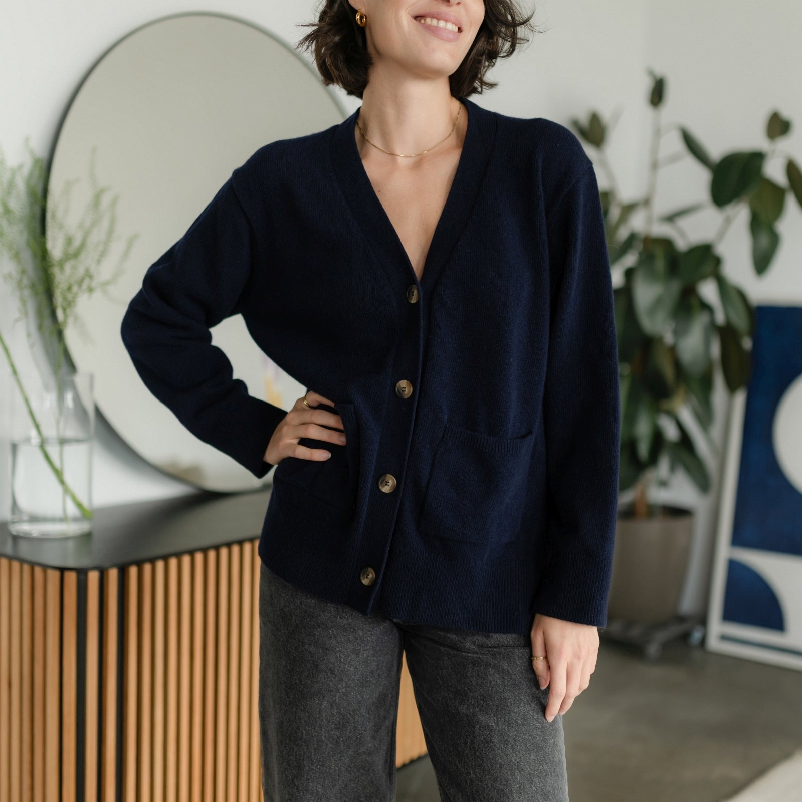 NORDLICHT Milla Woll-Cardigan recycelte Wolle Marineblau