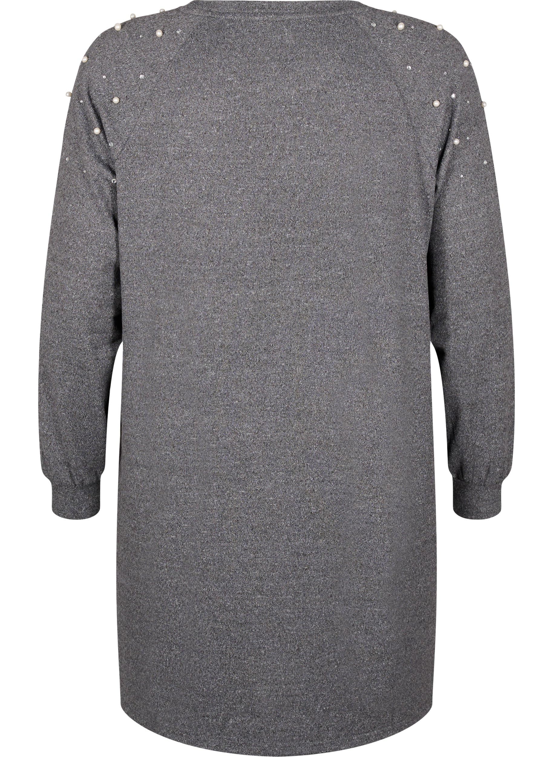 Zizzi Kleid Langarm Rundhals Perlen Große Größen