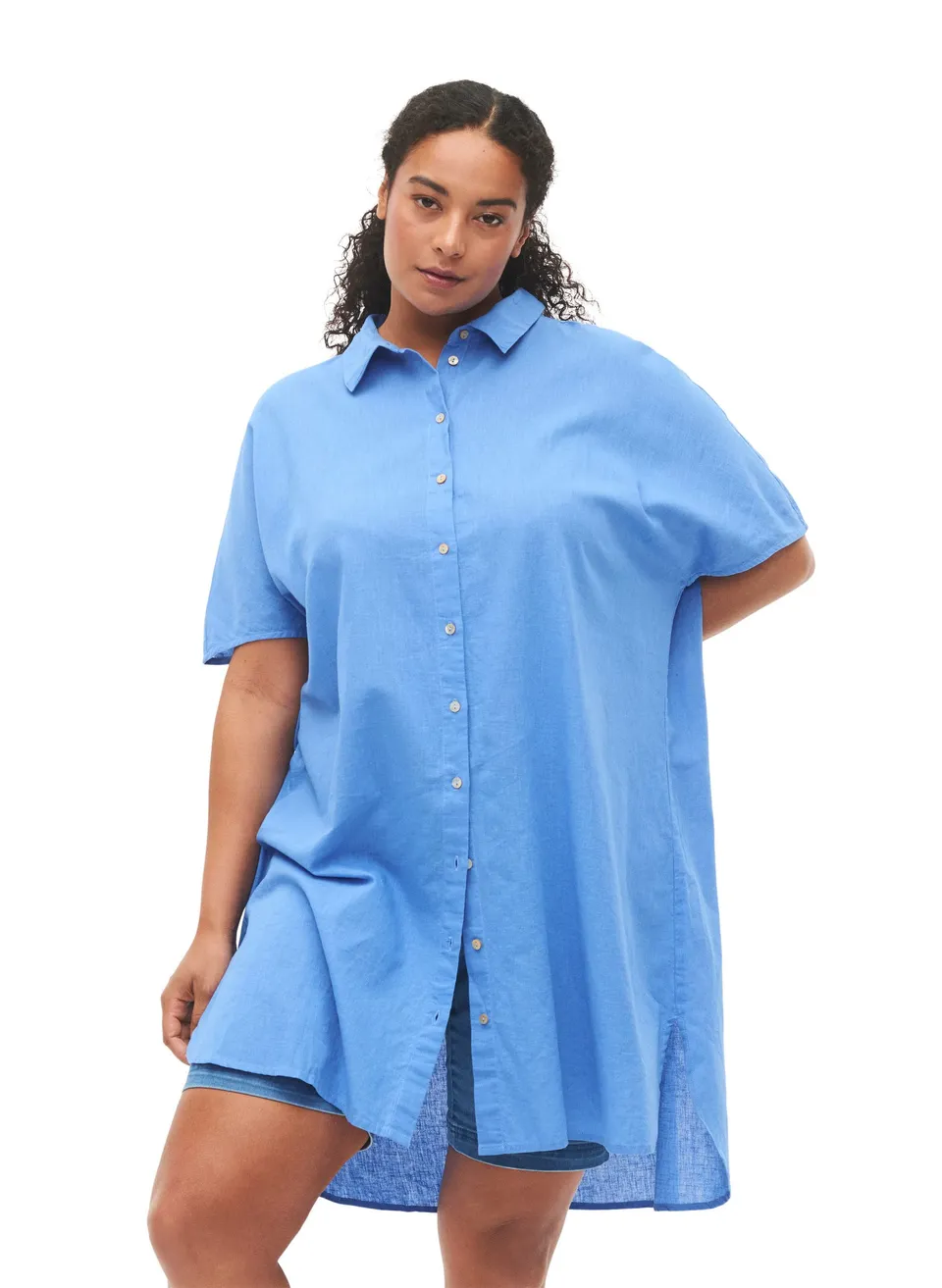 Zizzi Blouses & Shirts Hemd Kurzarm Baumwolle Leinen Plus Size