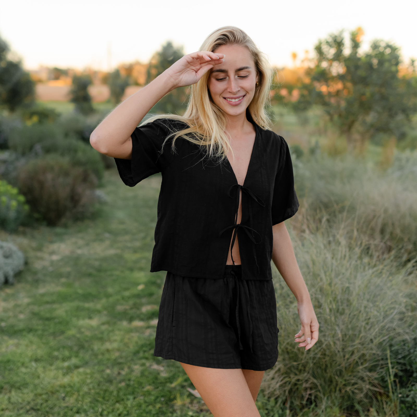 NORDLICHT Eira Jacquard Shorts Schwarz Bio-Baumwolle