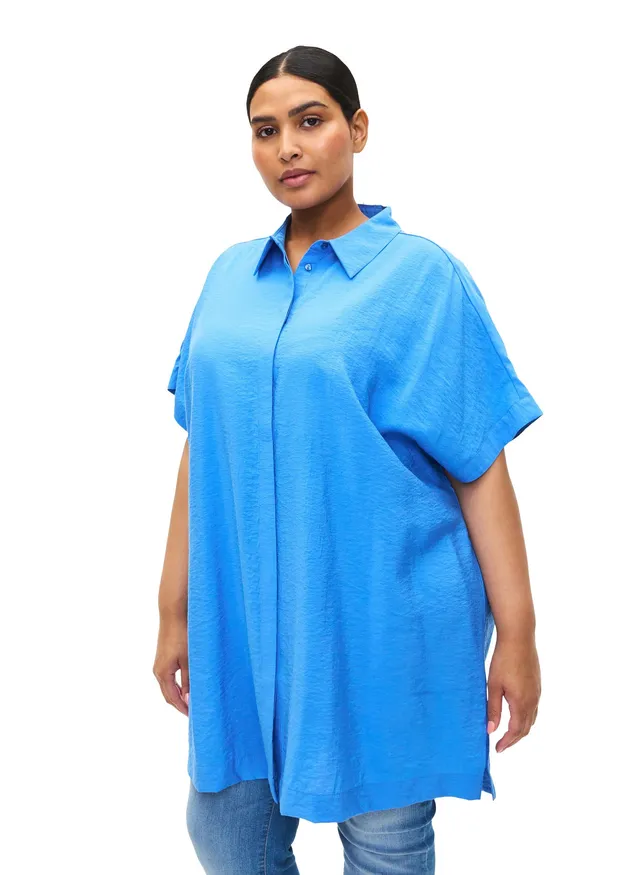 Zizzi Viskose Shirt Damen lang 1/2-Arm Ecovero Seitenschlitz