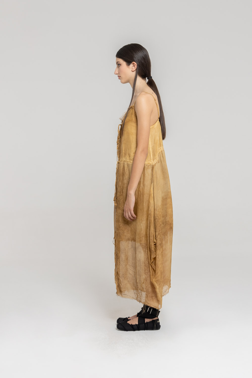 Sanctamuerte Abiti Abito Lungo Kleid Leinen lang Träger