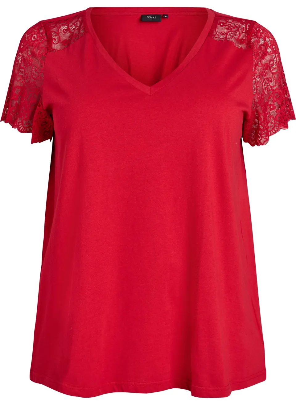 Zizzi T-Shirts & Tops T-Shirt V-Ausschnitt Spitze Bio-Baumwolle