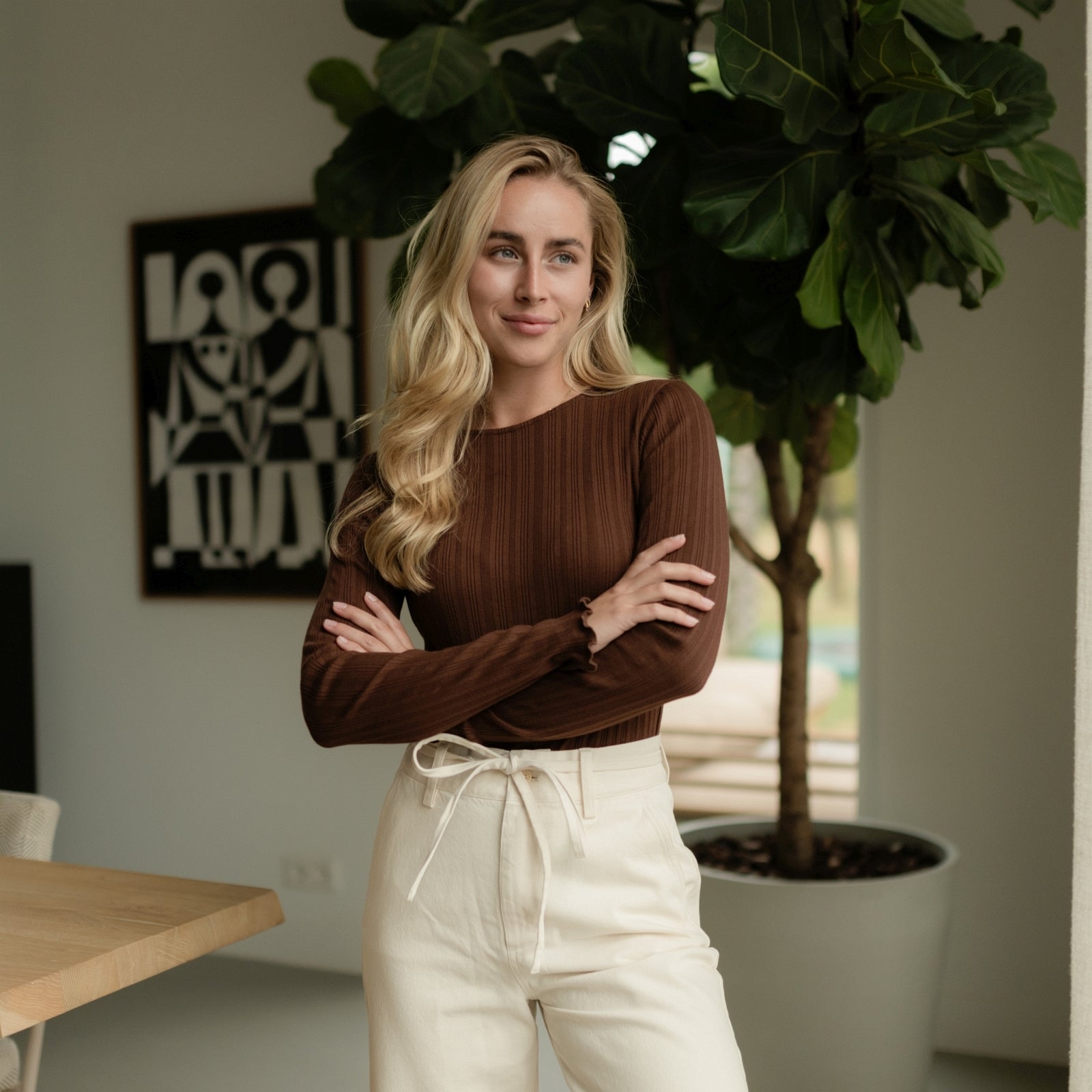 NORDLICHT Maja Langarmshirt Braun Gestreift Bio-Baumwolle