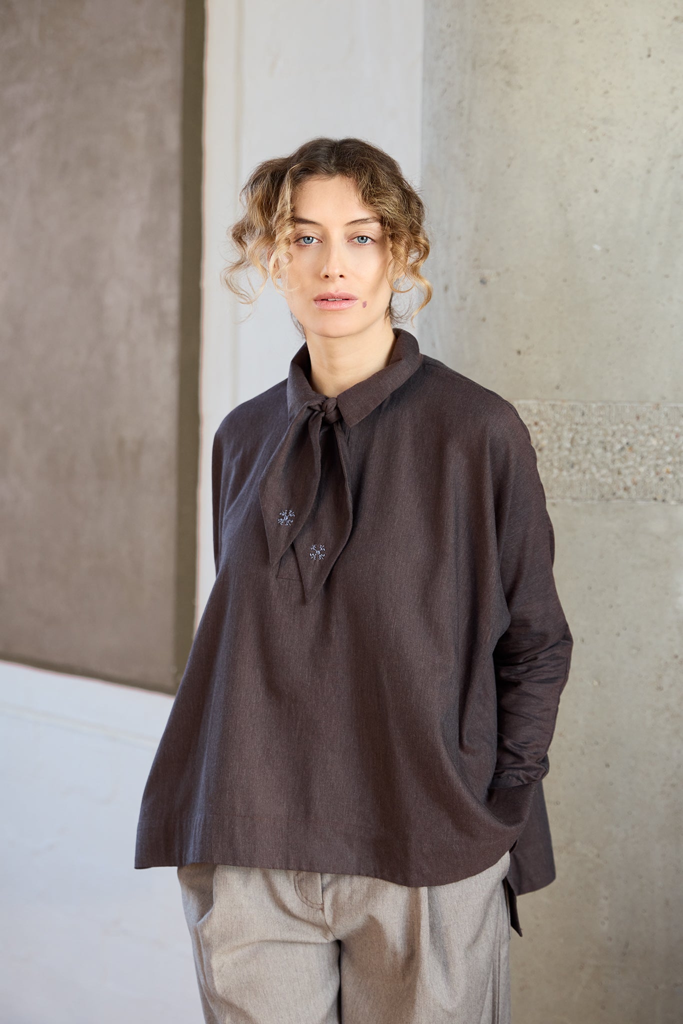 Christiane Strobel ROMY Hemdbluse Baumwolle Kaschmir Mocha Brown