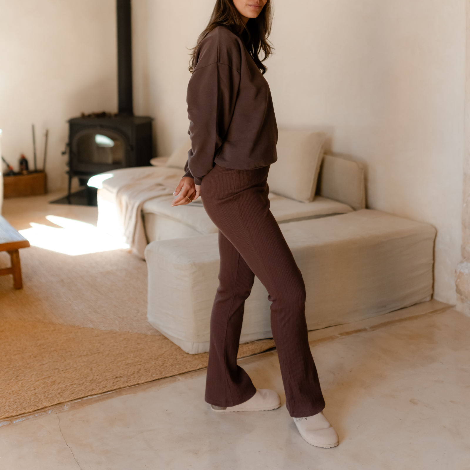 NORDLICHT Sofie Ripp Leggings Braun Flared Bio-Baumwolle