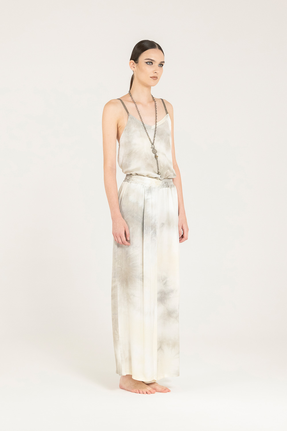 Sanctamuerte Pantaloni Palazzo Hose Viskose-Satin weites Bein