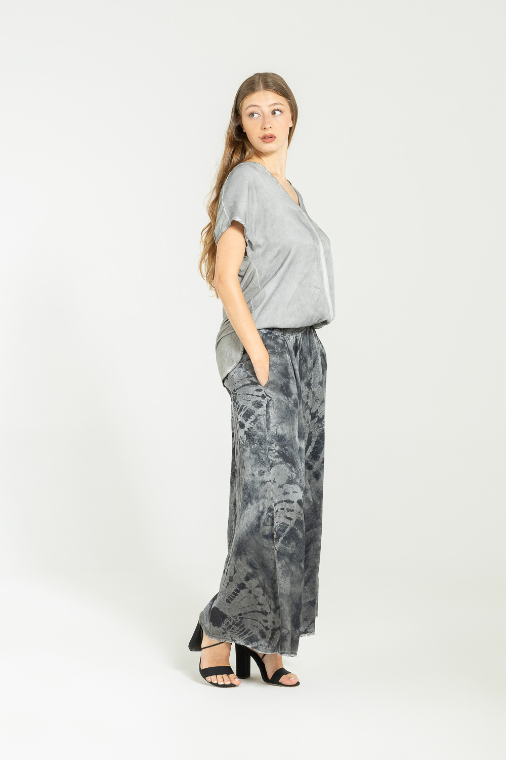Sanctamuerte Pantaloni Pantalone Palazzo Hose Viskose Tie-Dye