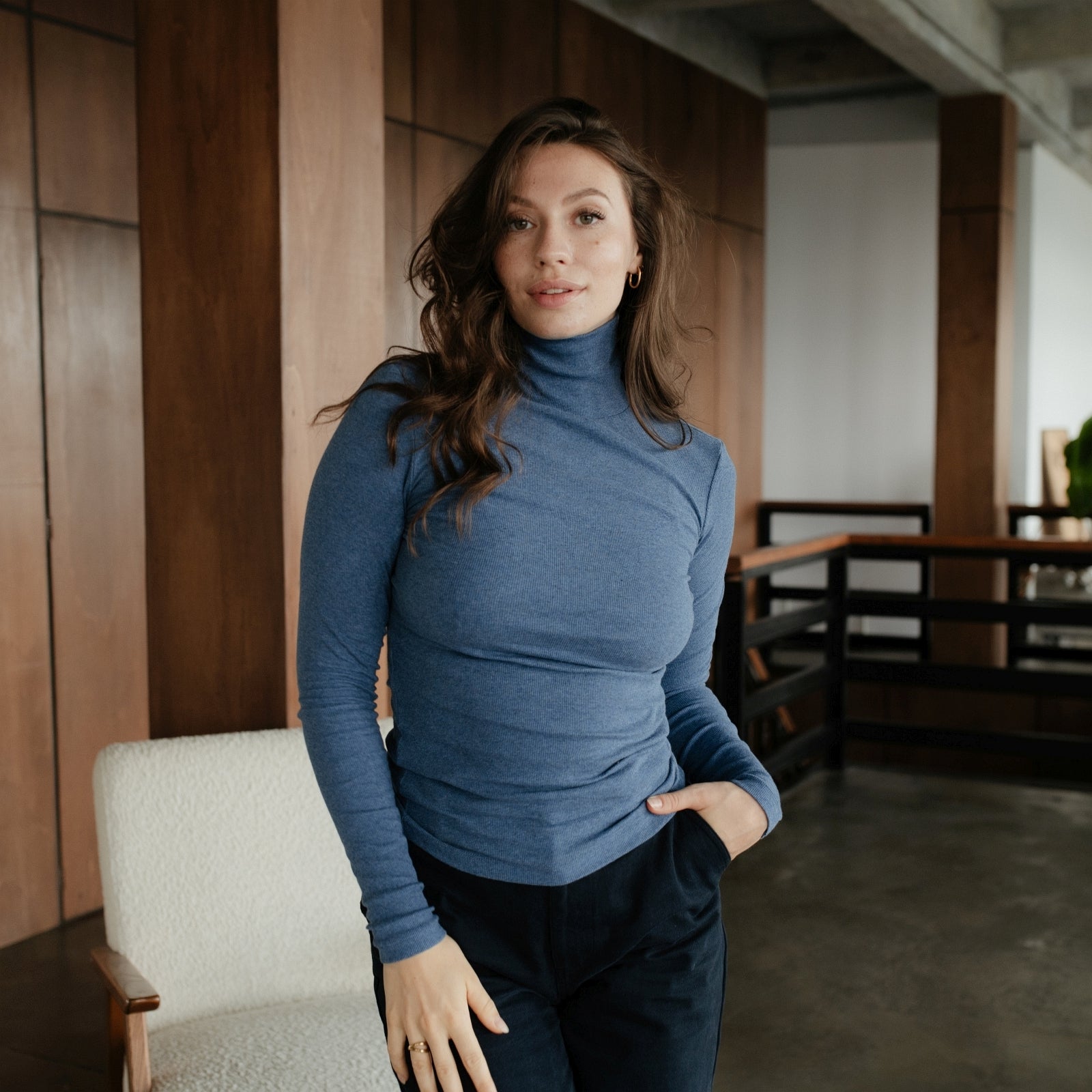 NORDLICHT Dana Longsleeve Rollkragenshirt Blau Ripp