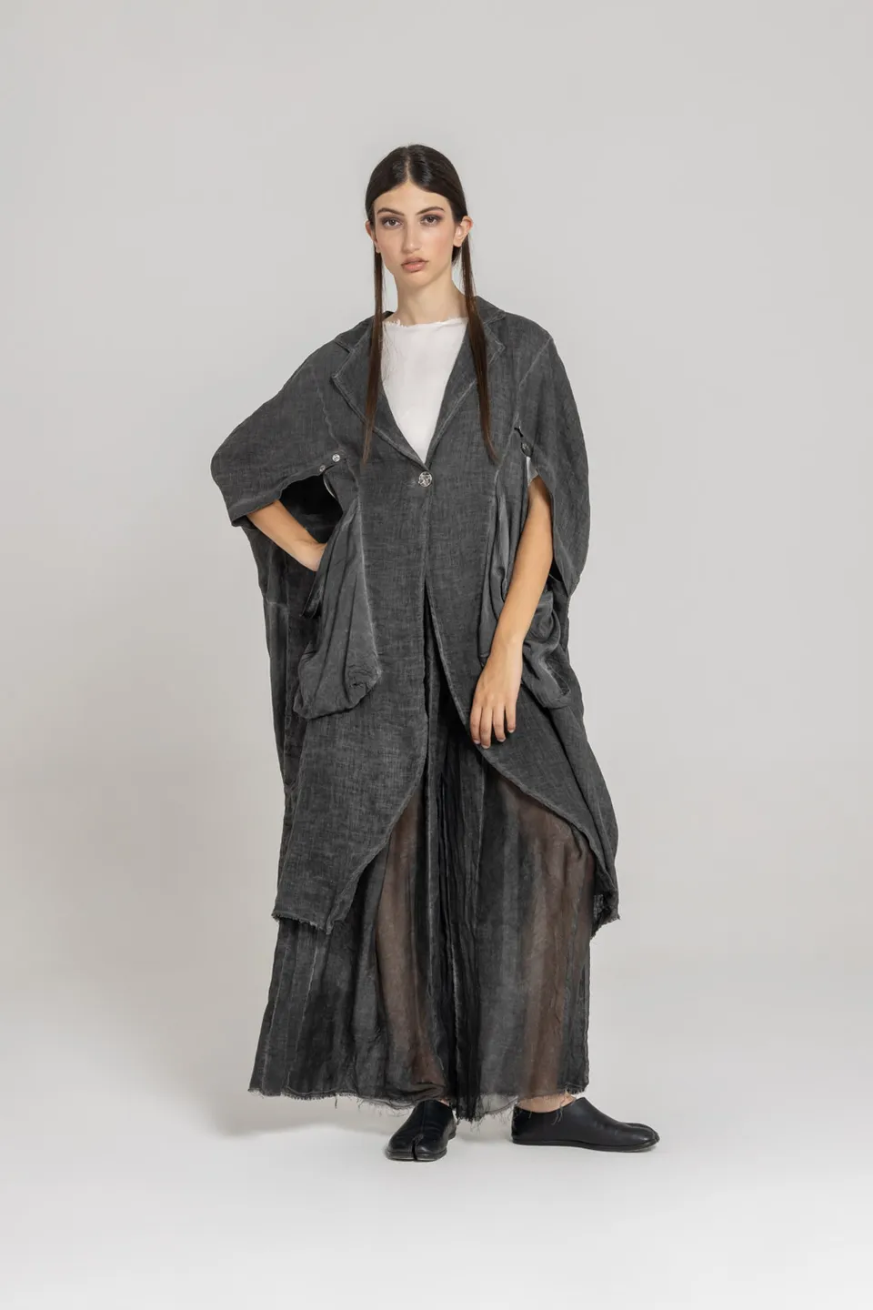 Sanctamuerte Capispalla Kimono Blazer Over Blazer Leinen