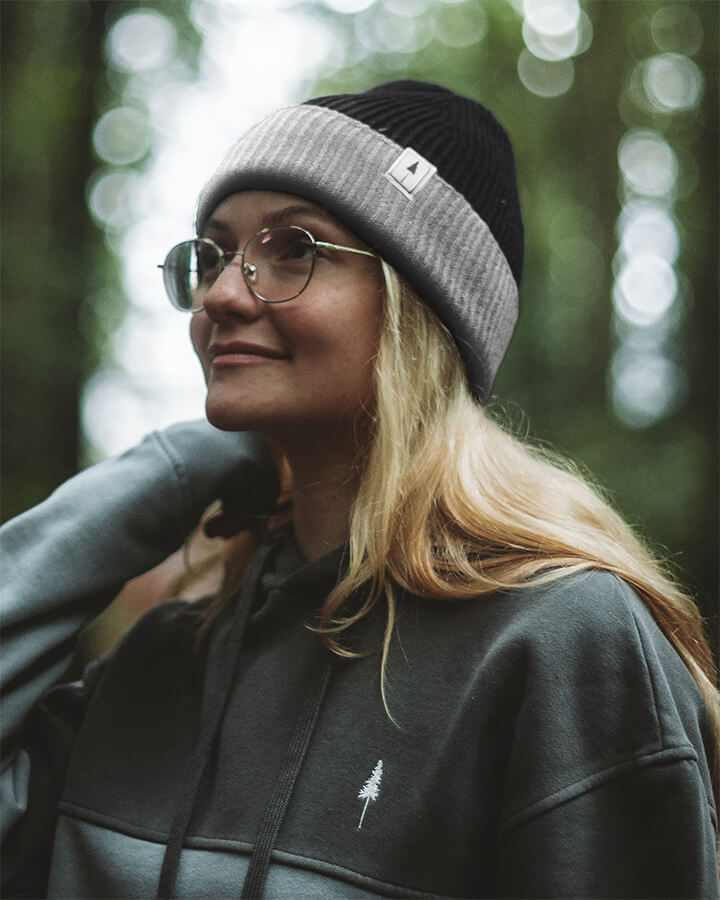 NIKIN Treeanie Ribbed Colorblock Mütze Black Mel Grey Mel