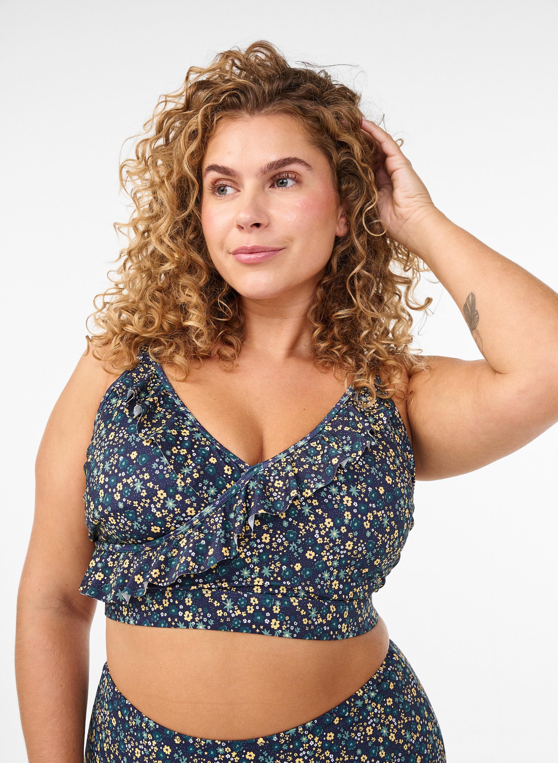 Swim by Zizzi Bikini Top Blumen Rüschen Große Größen